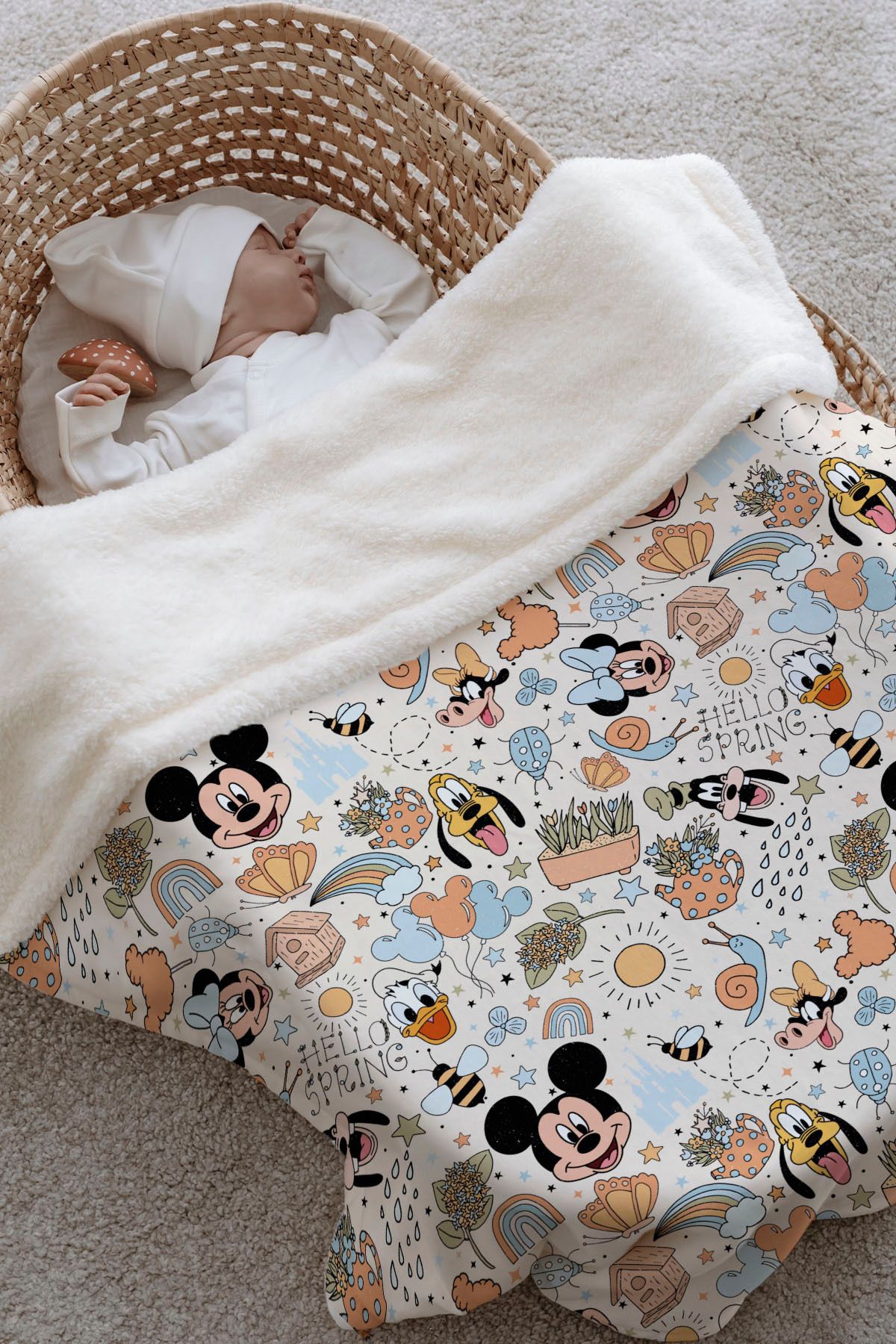 Tuğba Kuğu-Double Face Plush Blanket - Little Mouse and All His Friends Pattern 2