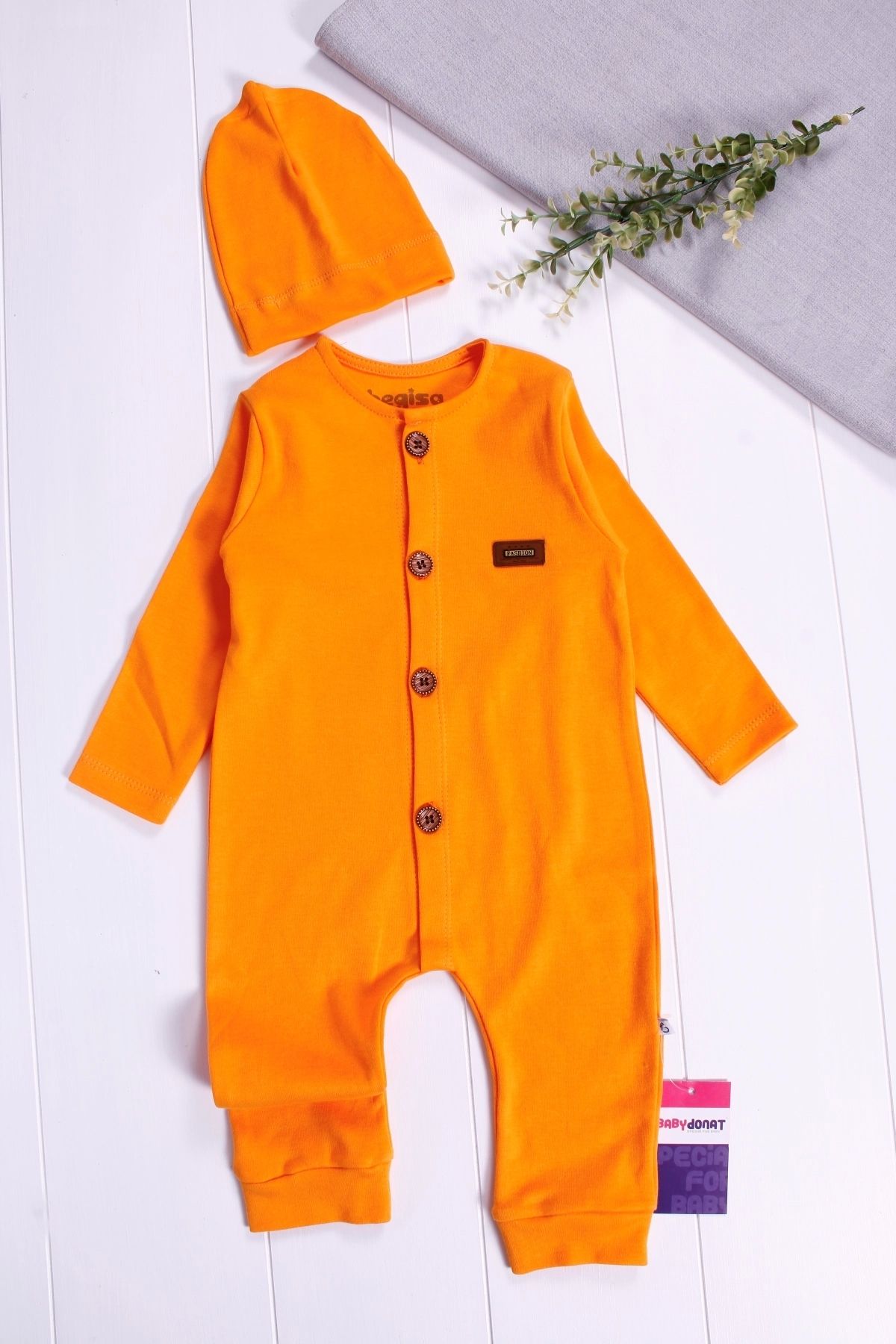 Akm Life-3-12 Months Orange Interlock Jumpsuit - Buttoned and Open Front 1