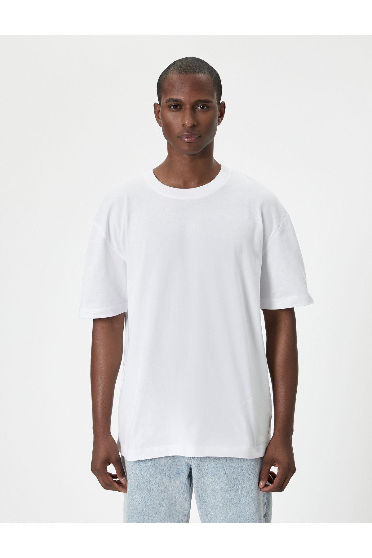 Koton-Cotton Oversize T-Shirt - Crew Neck, Short Sleeve 3