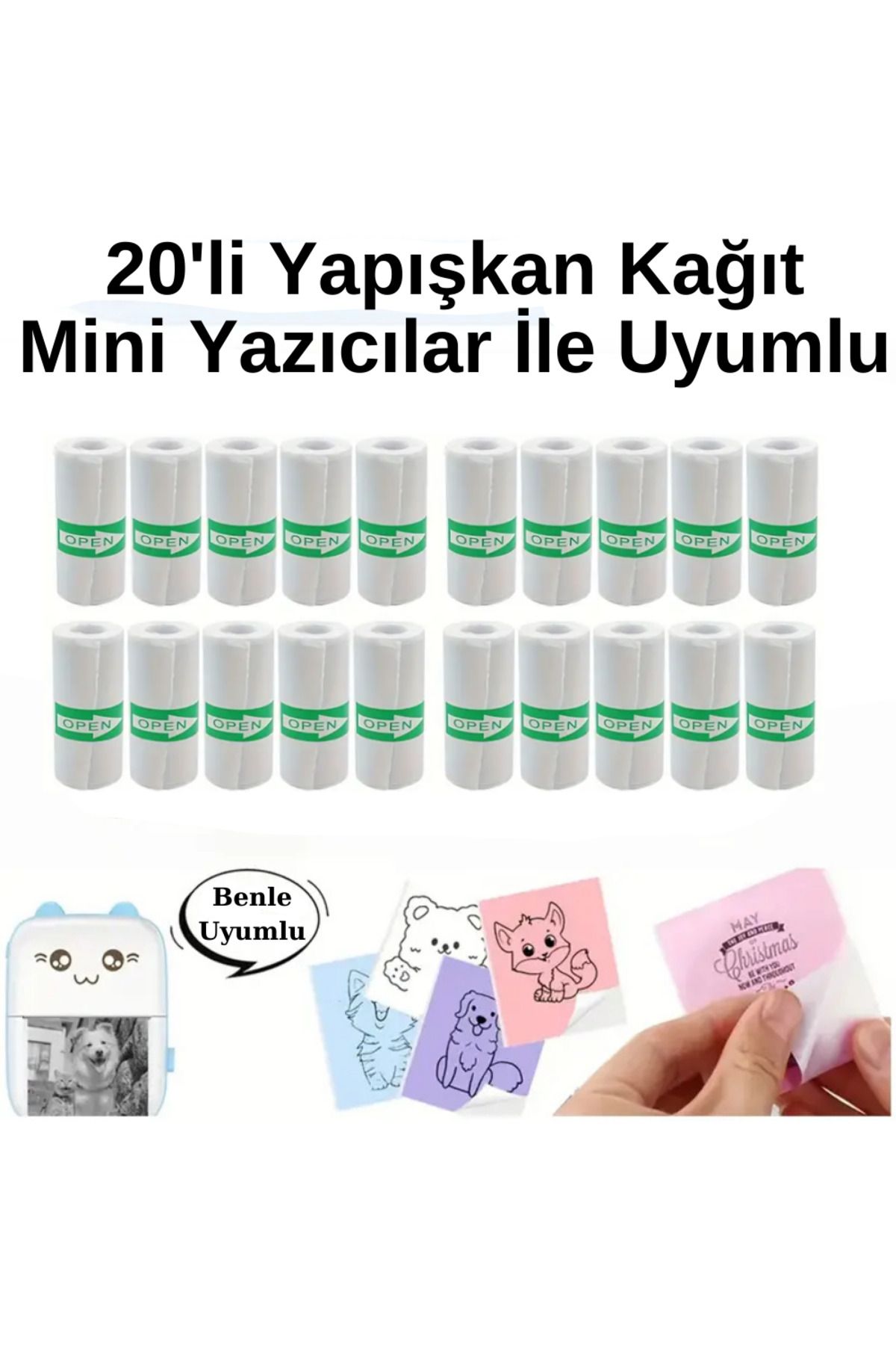 Asimmim Mini Yazıcı Ile Uyumlu 20'li Yapışkanlı Rulo Termal Pos Kağıdı Termal Yazıcılar Ile Uyumlu