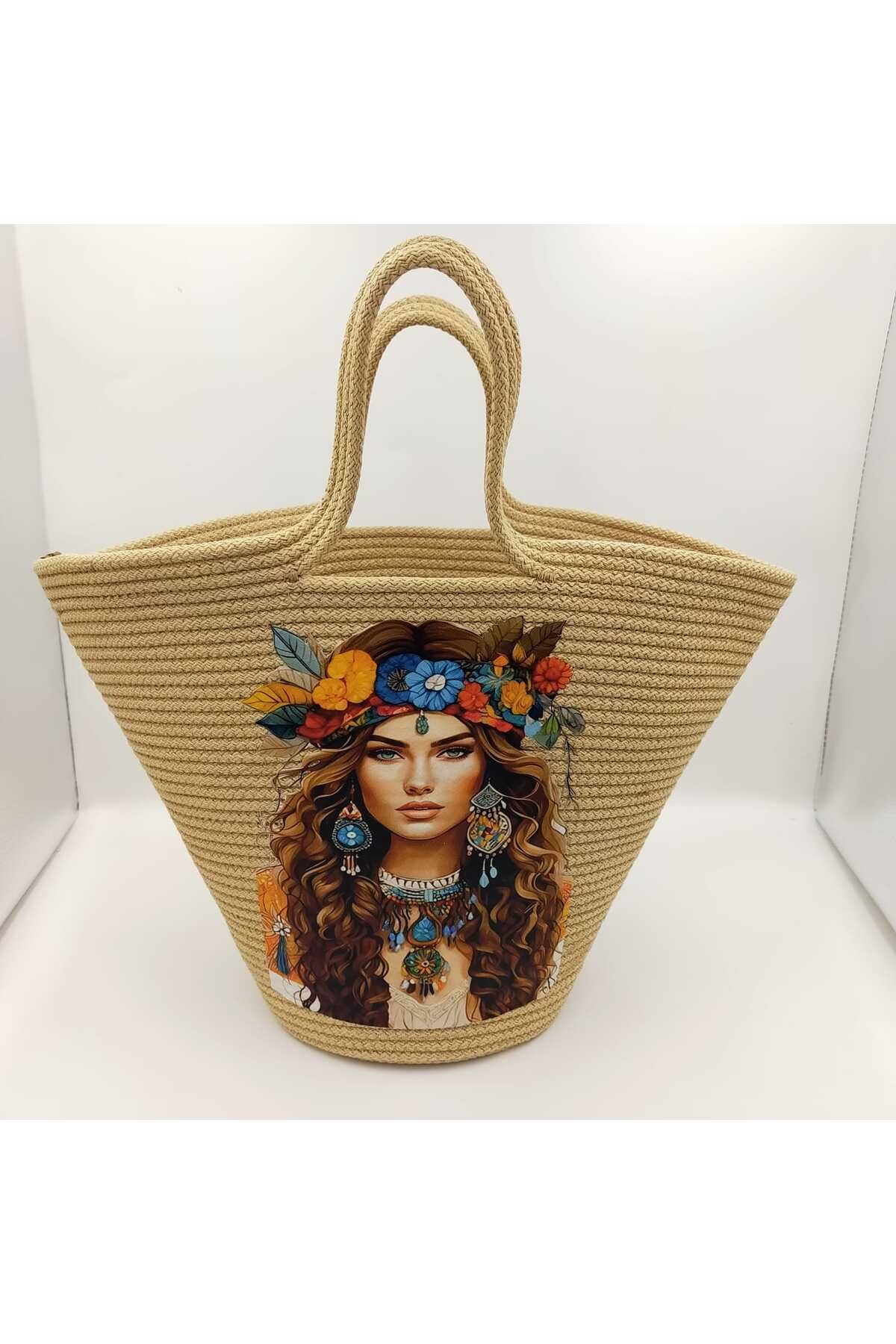 NVSisters-Straw Bag, Beach Bag, Printed Women's Hand and Shoulder Bag 1