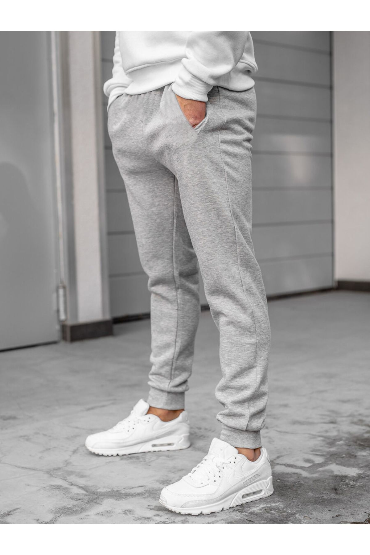 Relax family xf-Ανδρικό παντελόνι Jogger σε γκρι Slim Fit - Skinny Leg, με στάμπα με δύο κλωστές 4