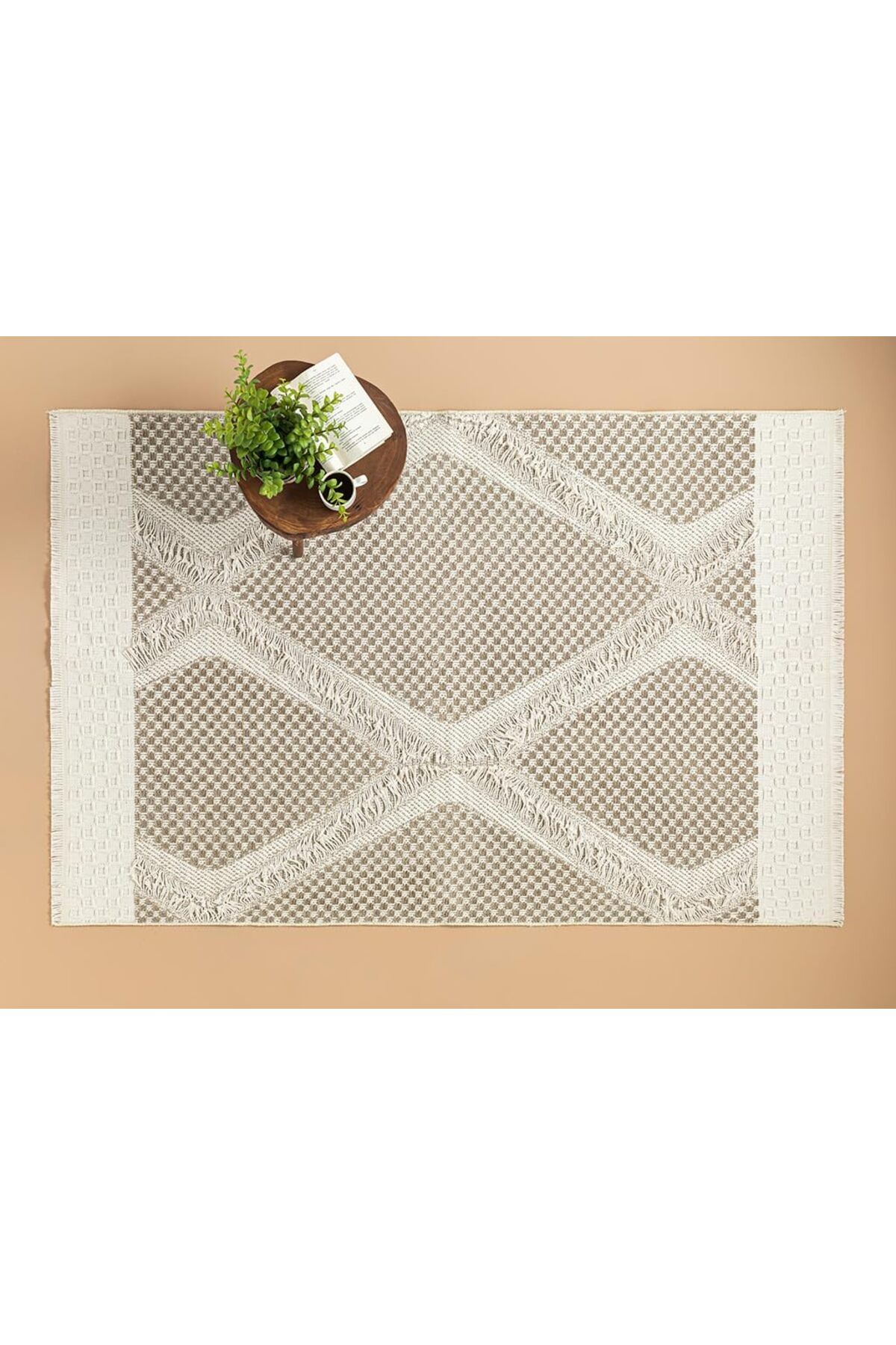 STOREMAX nffashopm Home Hanna Saçaklı KILIM 120x180 cm Krem - Taş storestarx 1051353