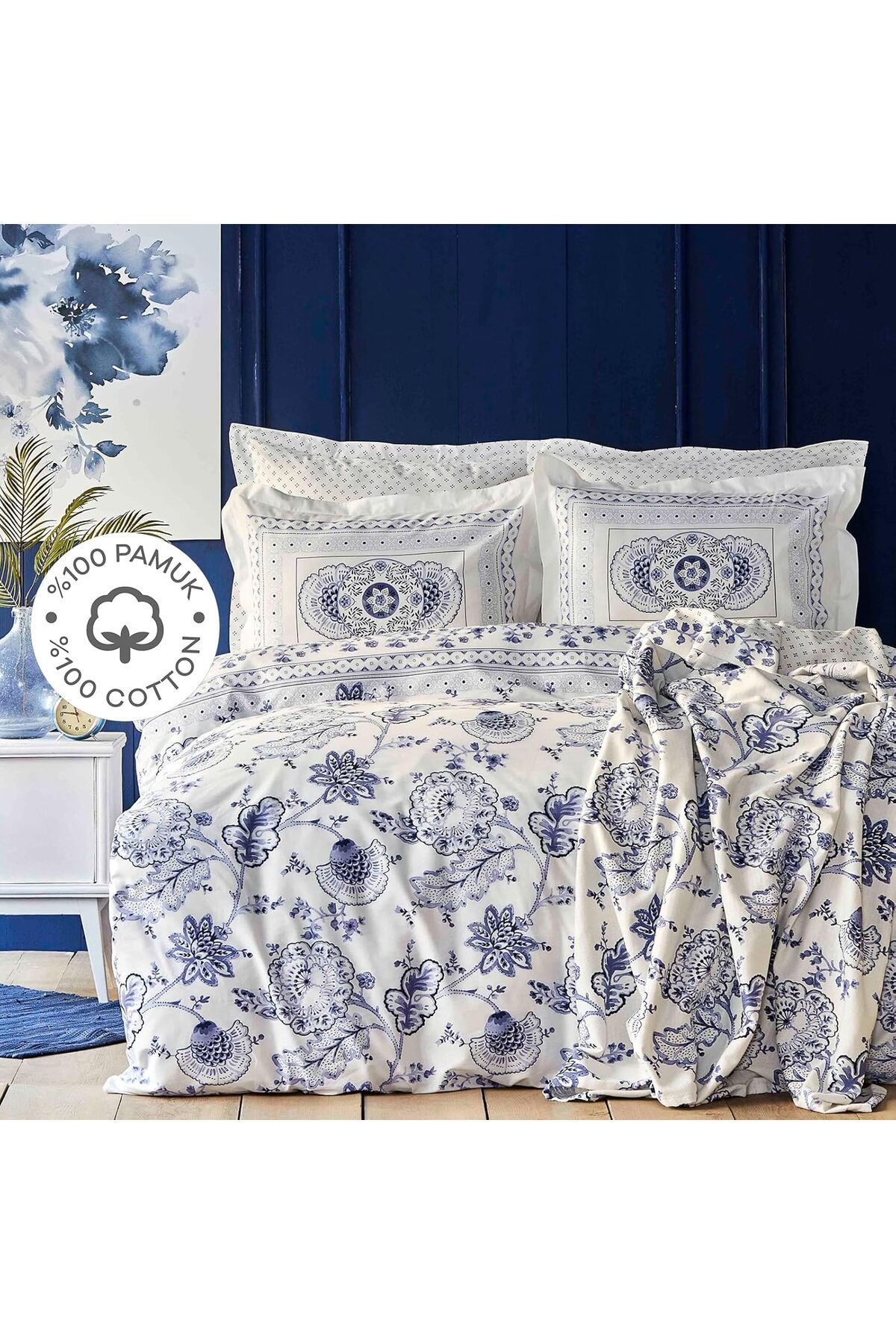 yenibagshop Home Amar Mavi%100 Pamuk Çift Kişilik Nevresim Takımı