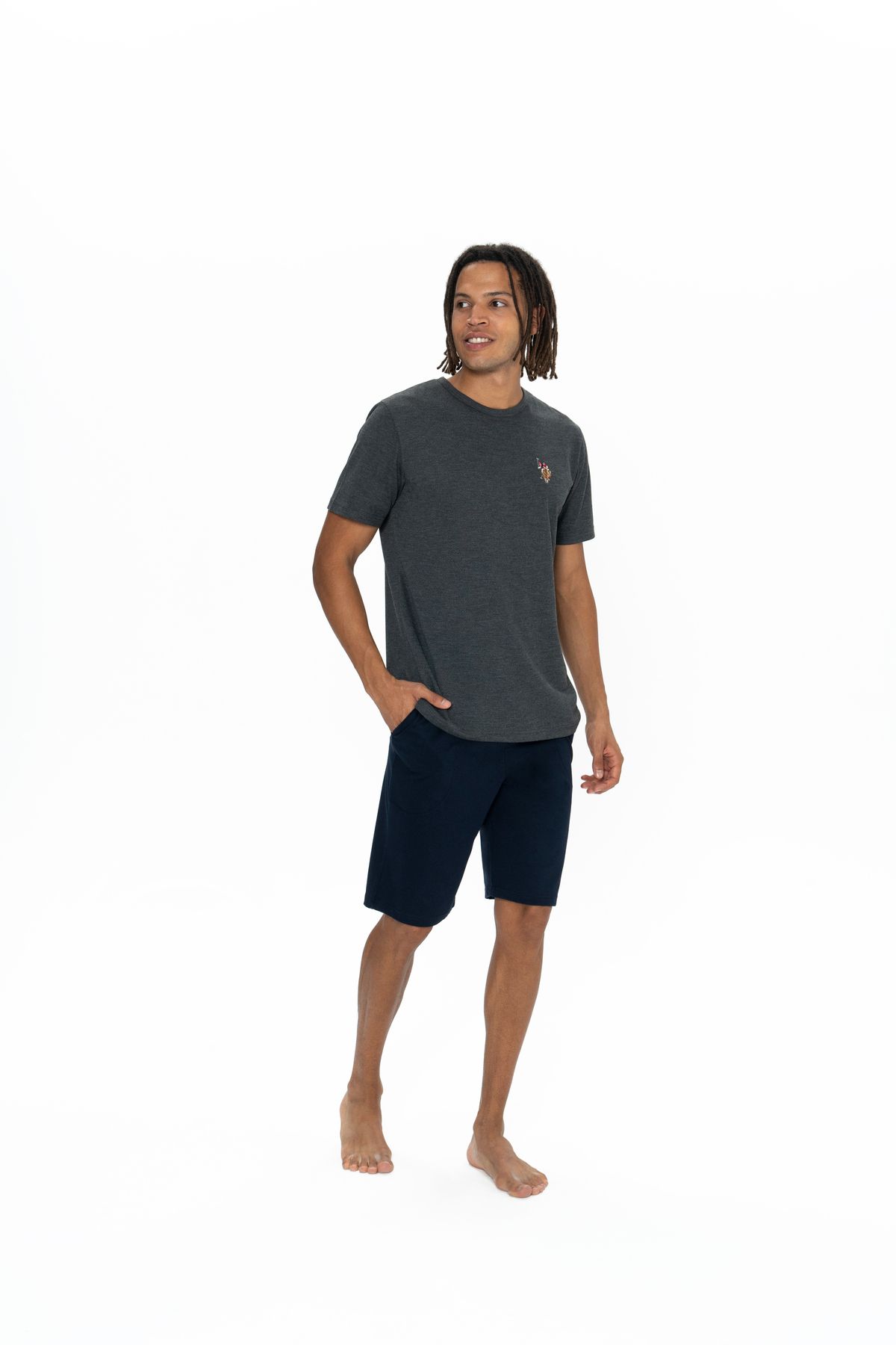 مردانه، دارای مجوز، USPA، (آنتراسیت ملانژ)، آستین کوتاه، ست شورت U.S. Polo Assn.