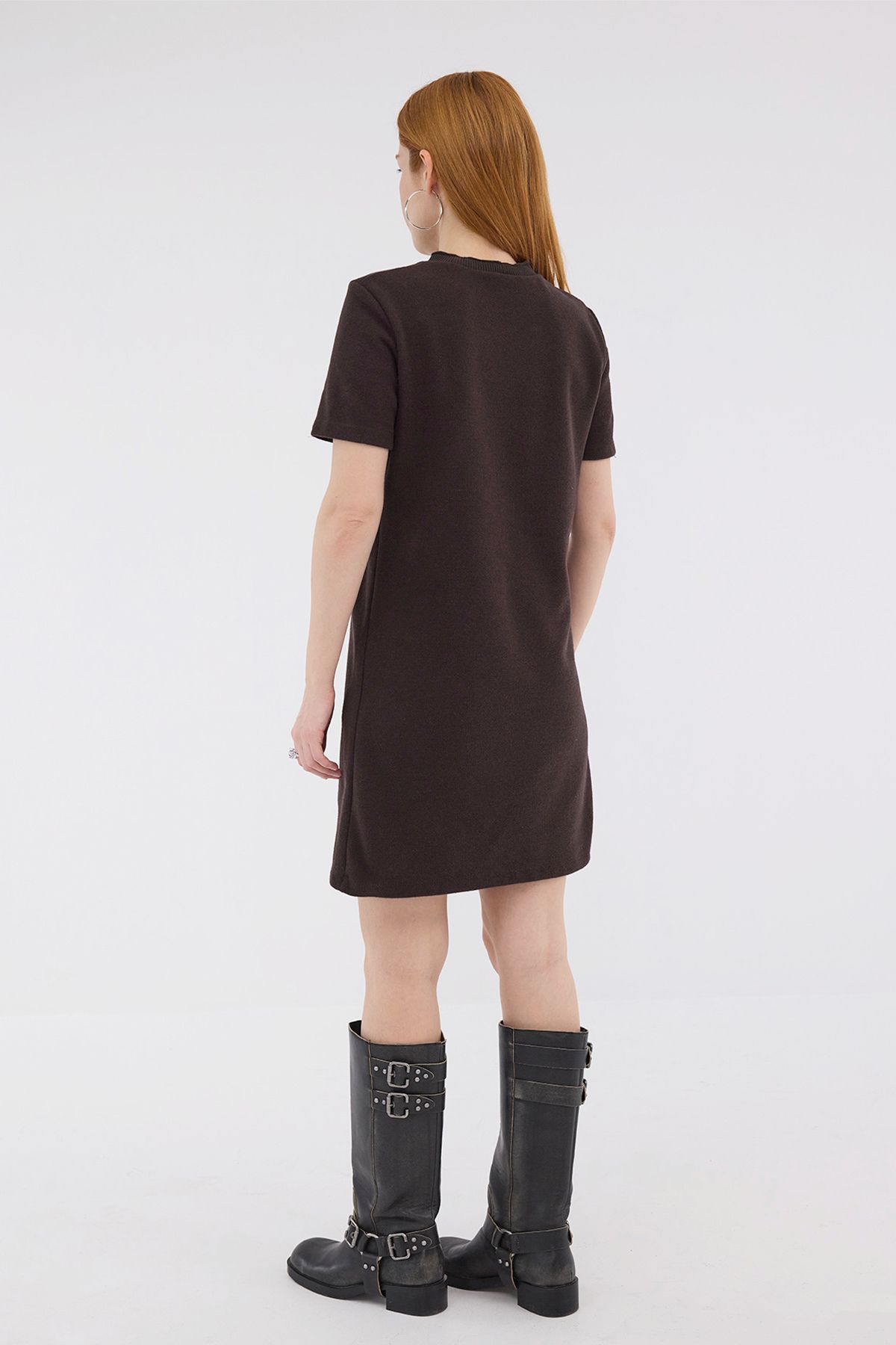Addax-Rochie mini cu textura moale cu cusătură în față E90810-İ6 5