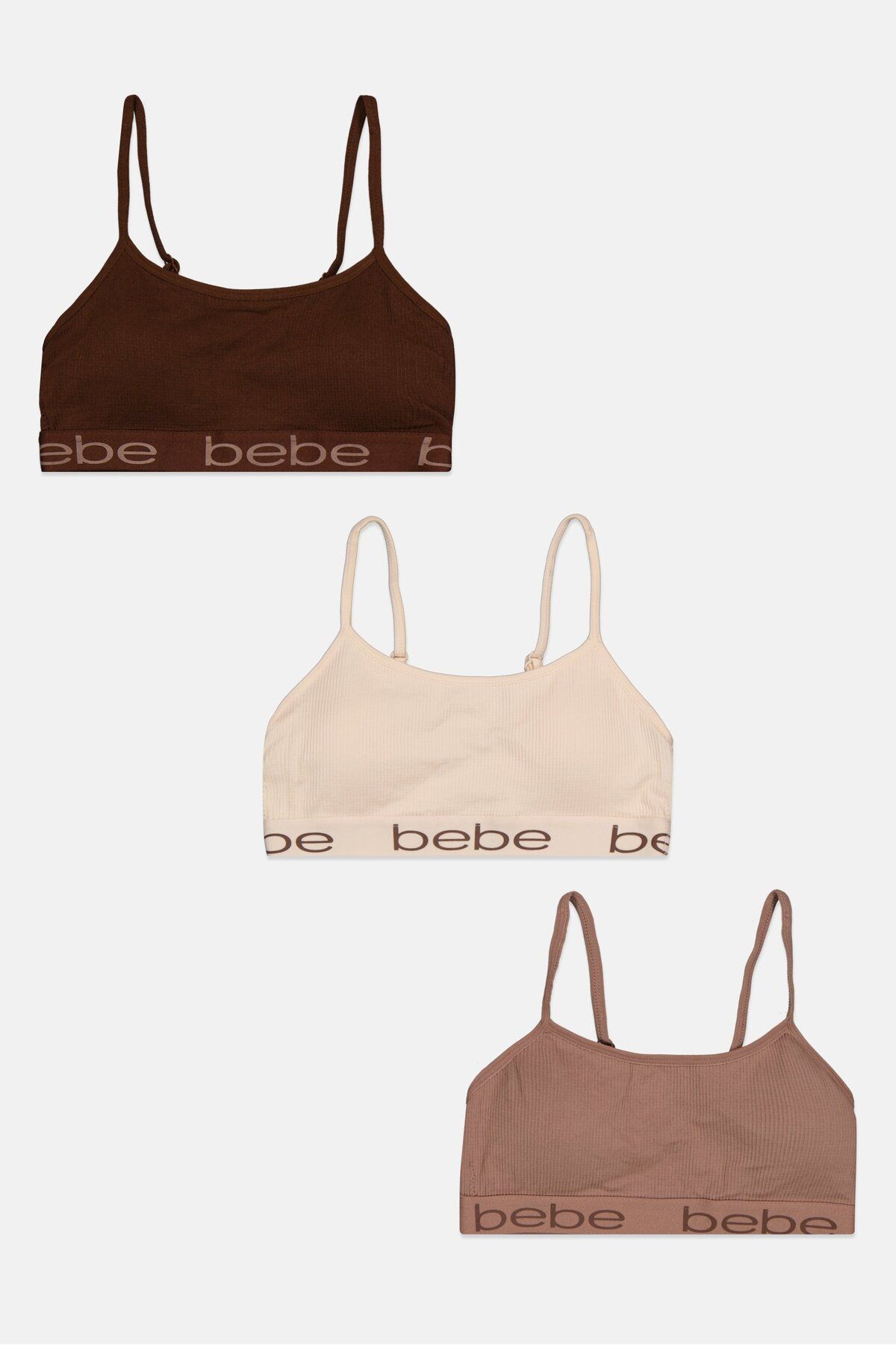 Bebe-Women 3 Pieces Brand Logo Padded Pullover Bra, Cream 1