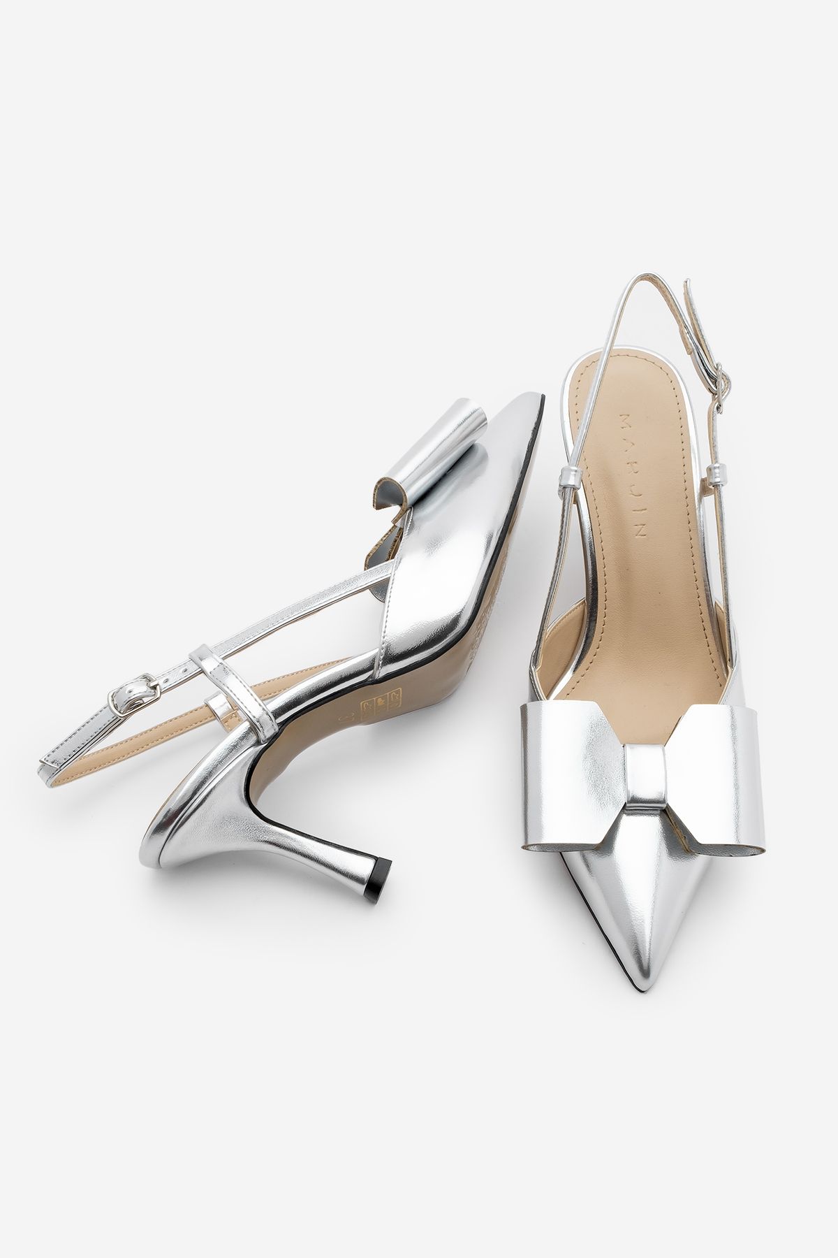 Marjin-Dámské boty na jehlovém podpatku Bowpolnine Slingback Heels Losi Silver 5