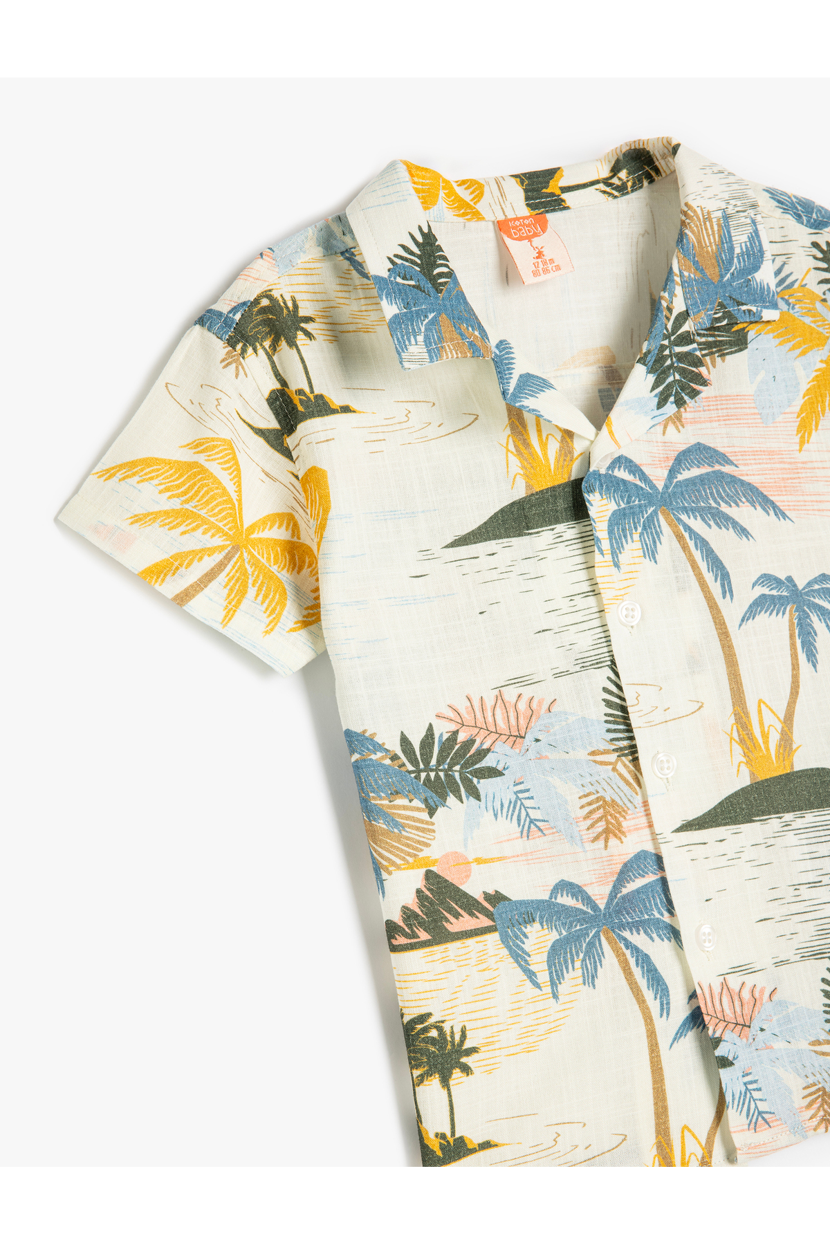 Koton Palmiye Baskılı Düğmeli Pamuklu Kısa Kollu Gömlek fotoğrafı 3 (önizleme)