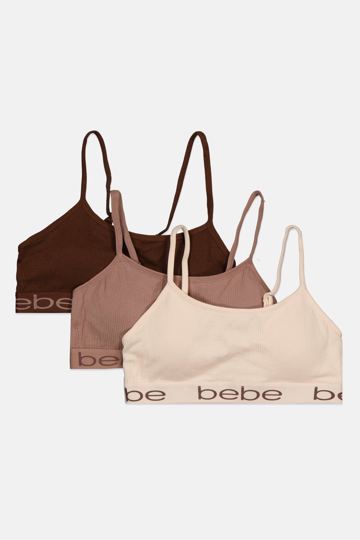 Bebe-Women 3 Pieces Brand Logo Padded Pullover Bra, Cream 3