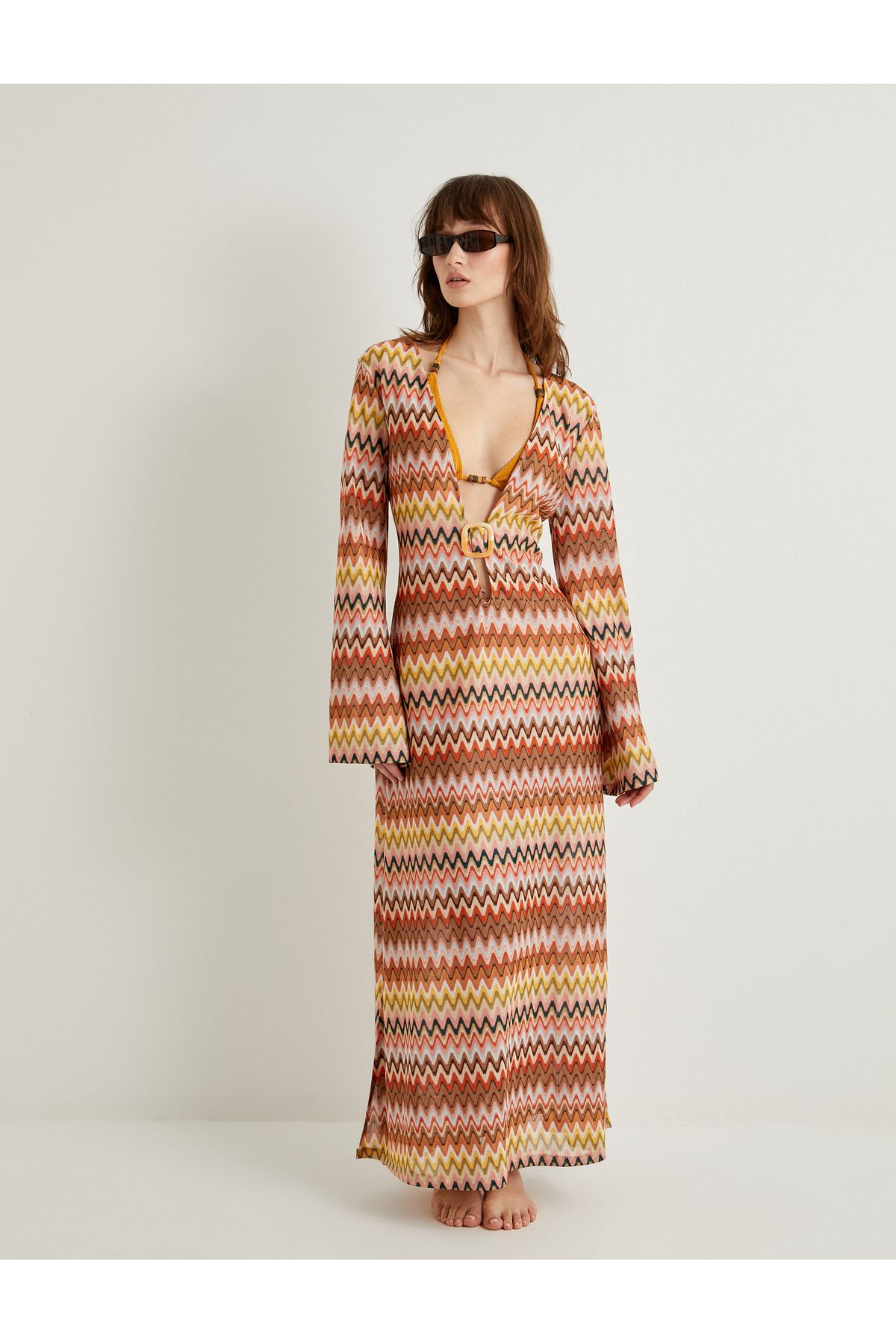 Koton-Textured Long Beach Dress - Buckle Detail 3