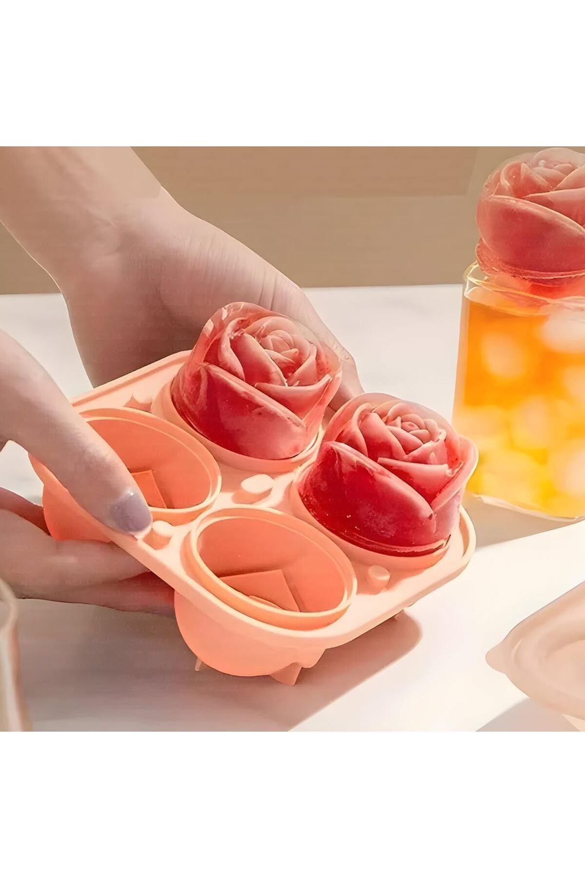 yenibagshop Gül Şekilli 4 Bölmeli Buz Kalıbı, Jöle ve Sunum için