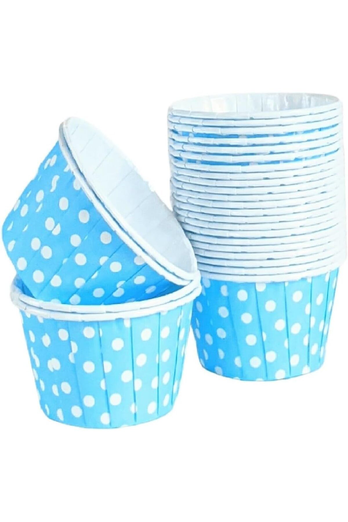 STOREMAX lbstorex Hediye Sepeti 50'li Açık Mavi Puantiyeli Muffin Kek Kalıbı, Kek Kapsülü Cupcake Kalı