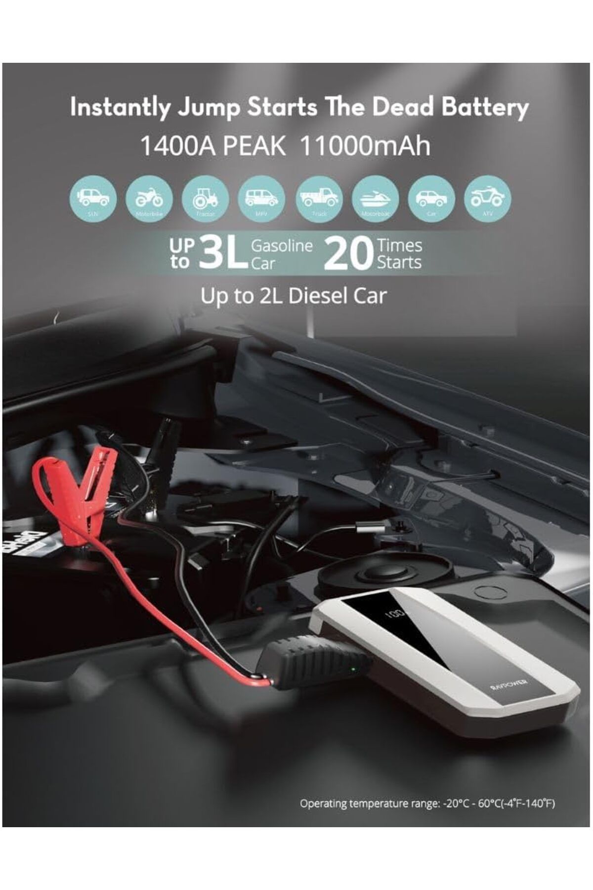 RavPower-3-in-1 Jump Starter with 11000mAh Power Bank & LED Flashlight, PB1225 2