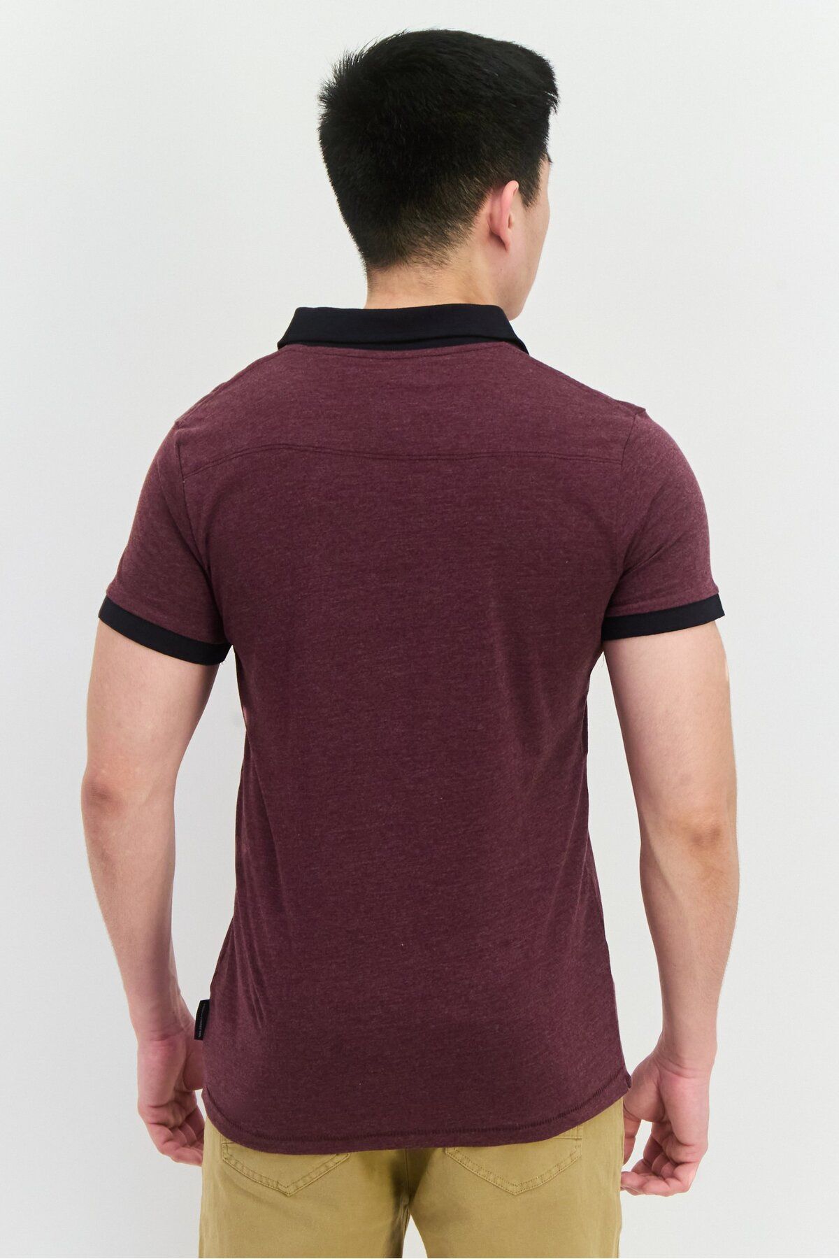 French Connection-Men Regular Fit Brand Logo Short Sleeves Polo Shirt, Burgundy 3