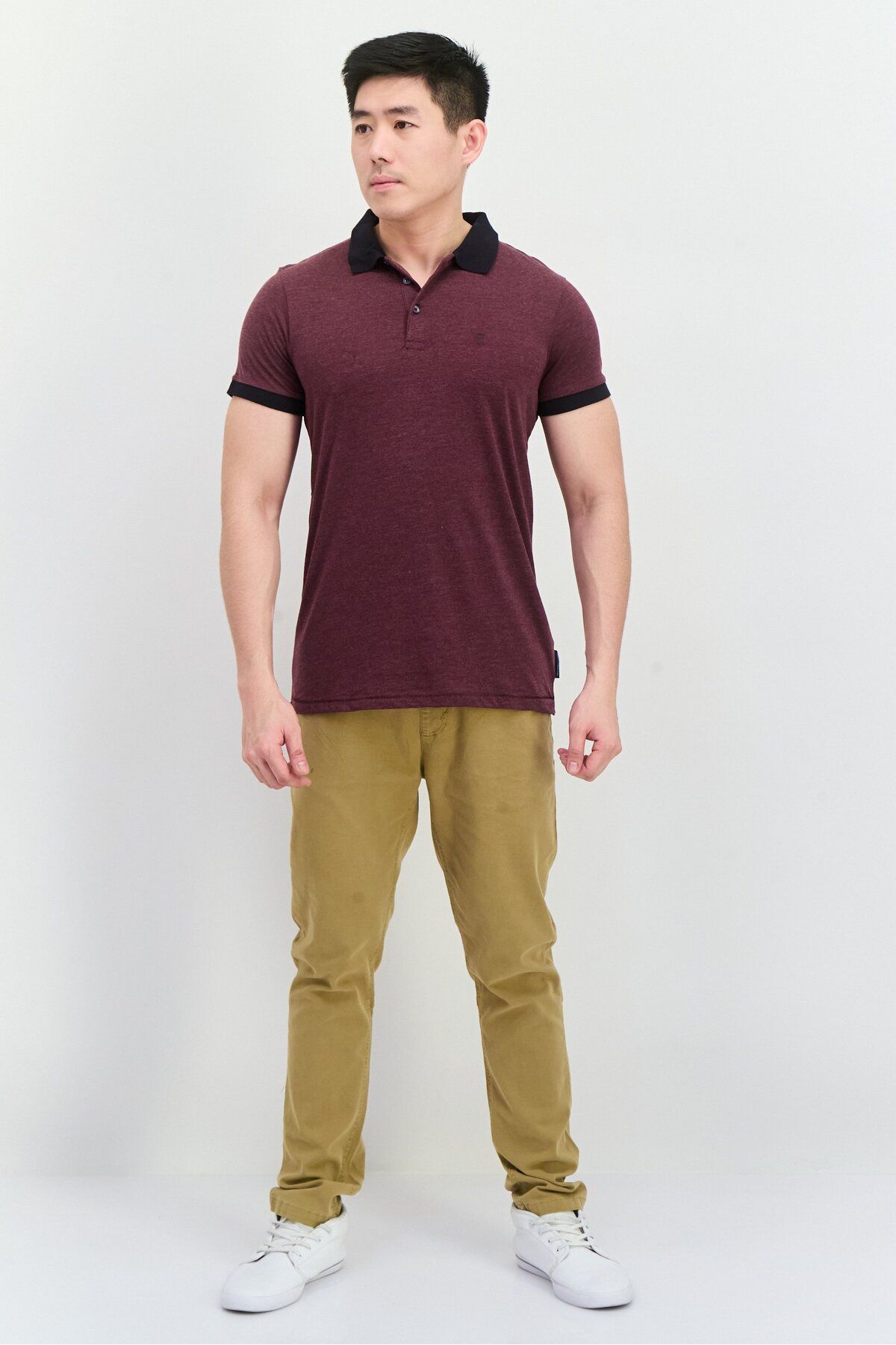 French Connection-Men Regular Fit Brand Logo Short Sleeves Polo Shirt, Burgundy 4