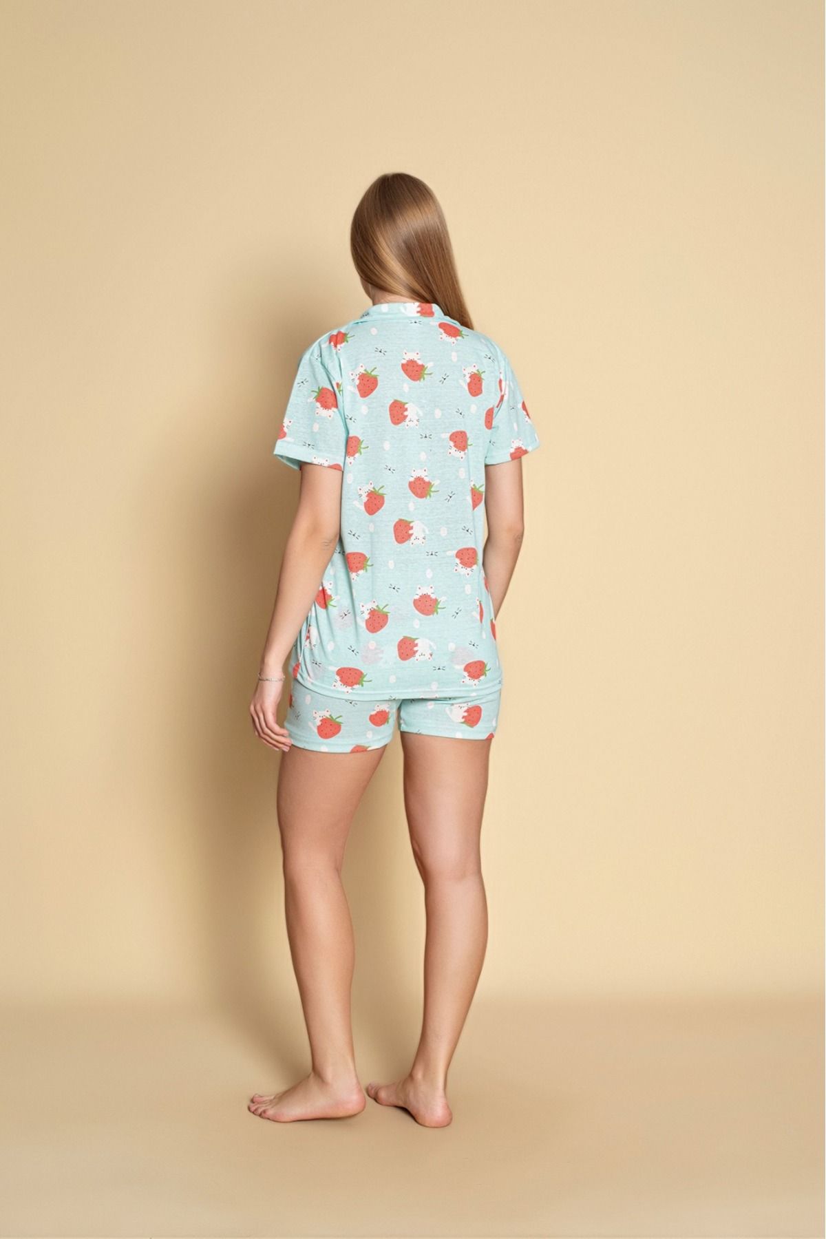 Yerli-Women's Front Button Pajamas Set with Cat Pattern 3