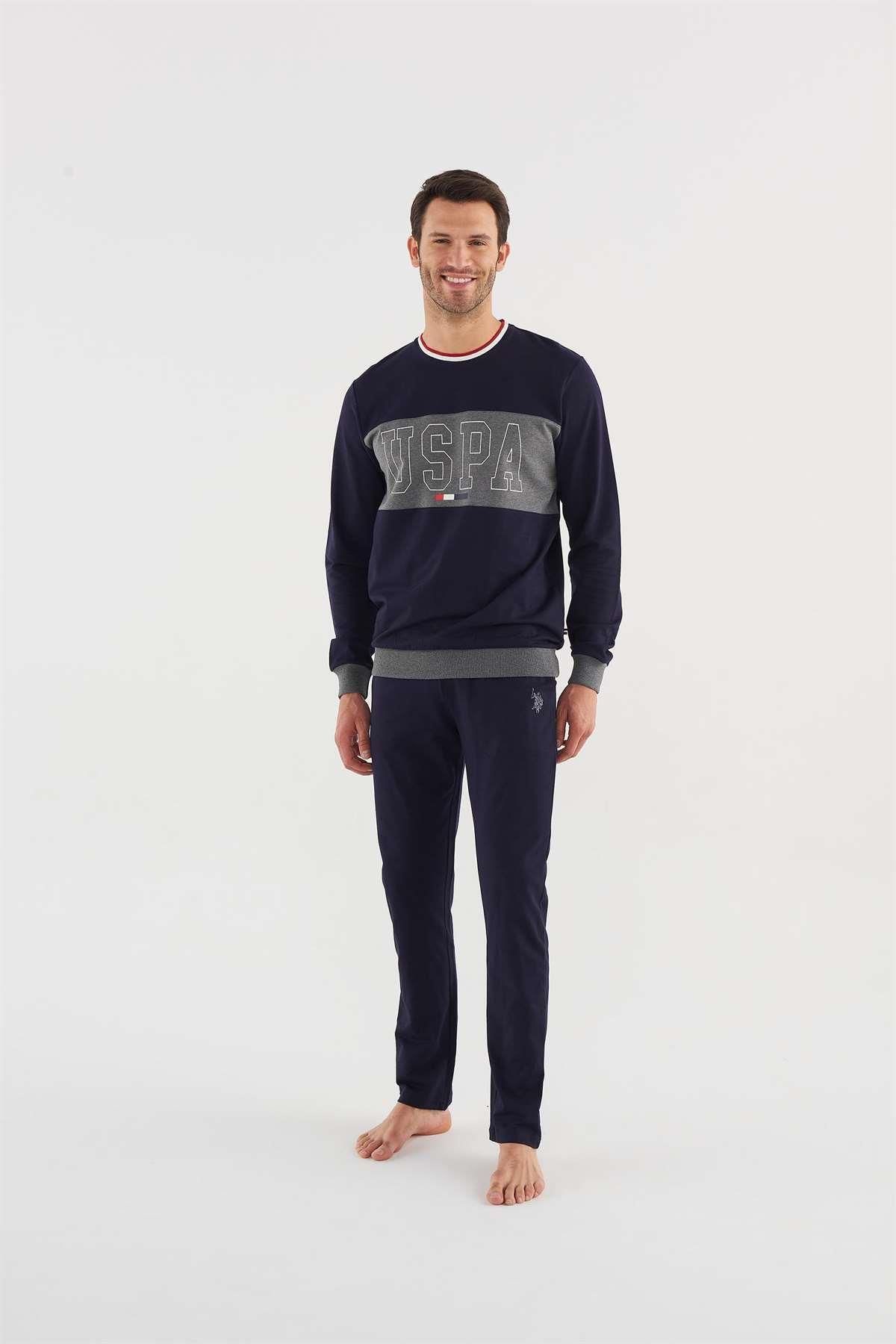 ست پیژامه آبی مردانه لباس خواب Polo Assn 18616 آنتراسیت ملانژ U.S. Polo Assn.