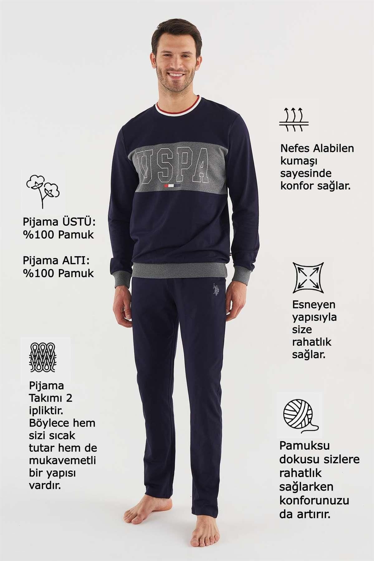ست پیژامه آبی مردانه لباس خواب Polo Assn 18616 آنتراسیت ملانژ U.S. Polo Assn.