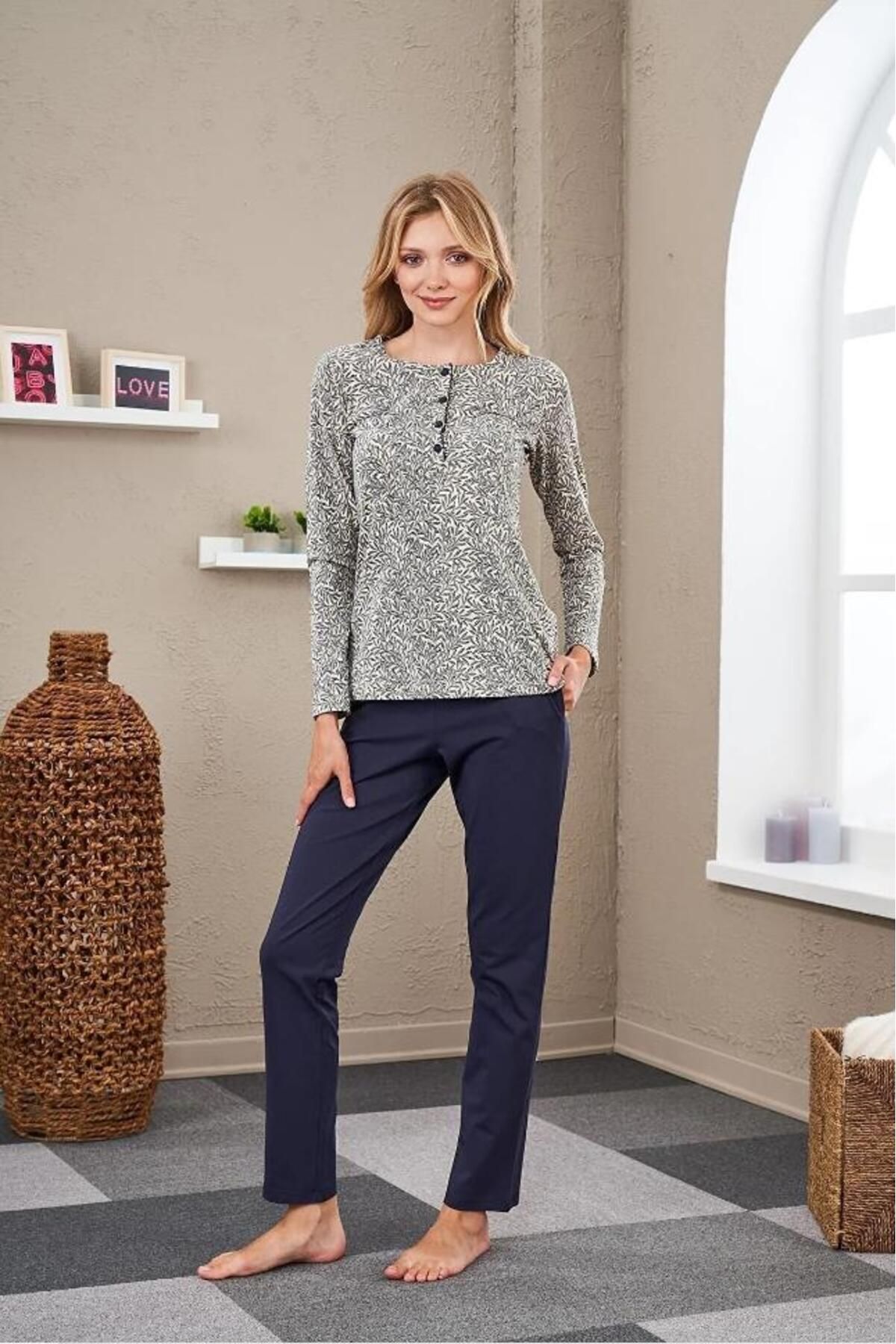 PJS-23525 Women's Patchwork Patterned Pajama Set 3