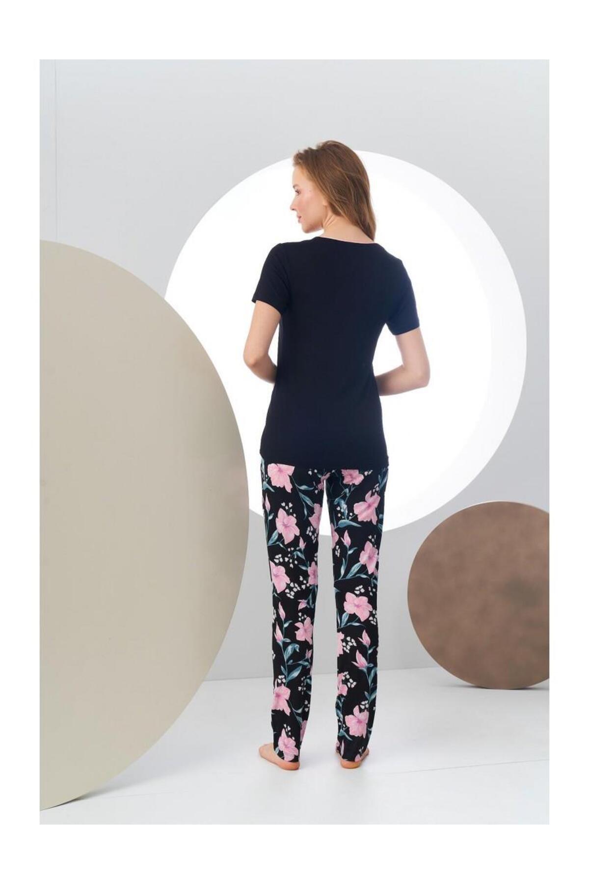 PJS-24168 Set de pijamale cu mâneci scurte și cu decolteu în V pentru damă 8
