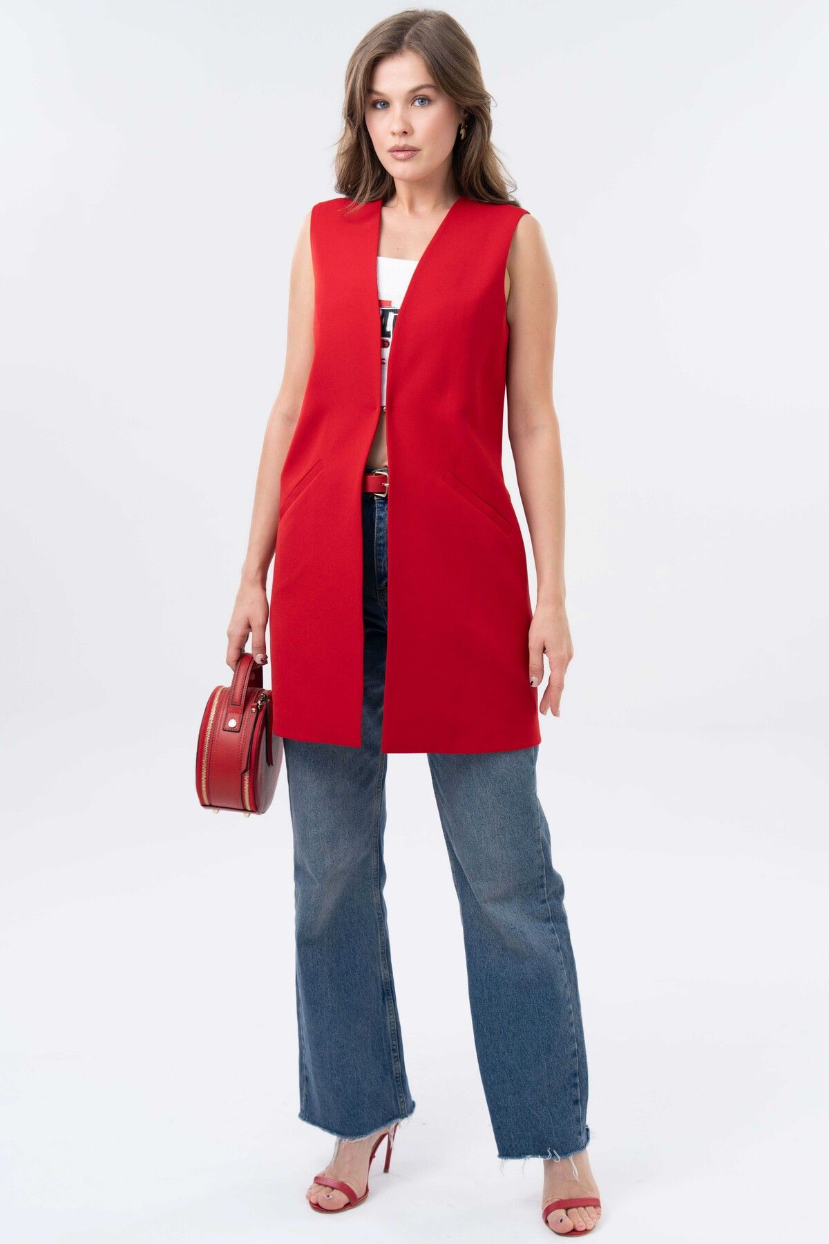 Saade-Red Agraph Closure Pocket Comfortable Cut Vest 3