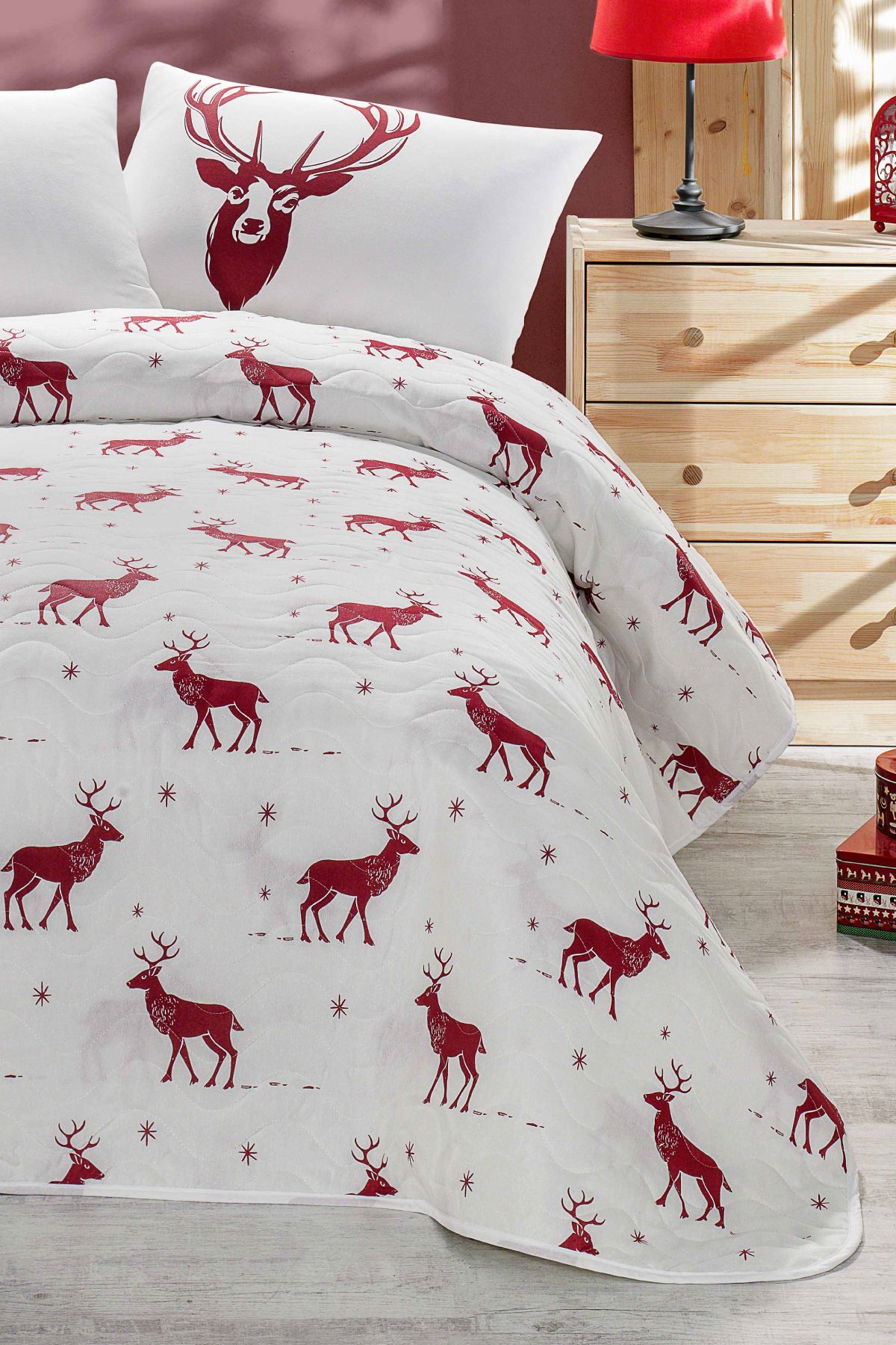 Eponj Home-Double Quilted Bedspread Set Geyik Claret Red 4