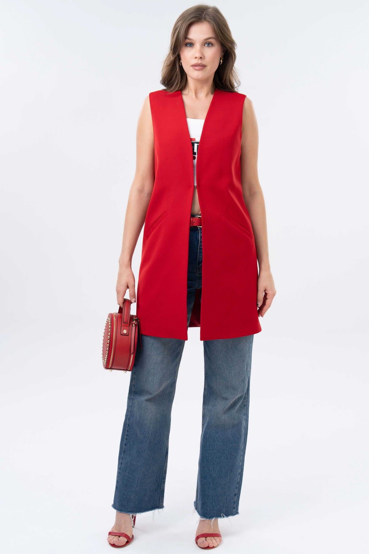 Saade-Red Agraph Closure Pocket Comfortable Cut Vest 7