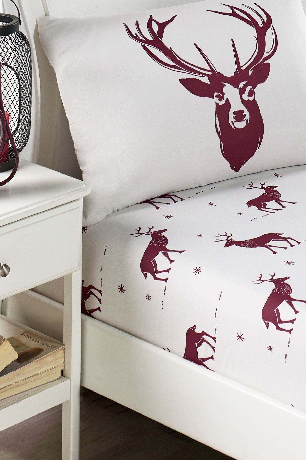 Eponj Home-Single Person Elastic Sheet Set Deer Burgundy 3
