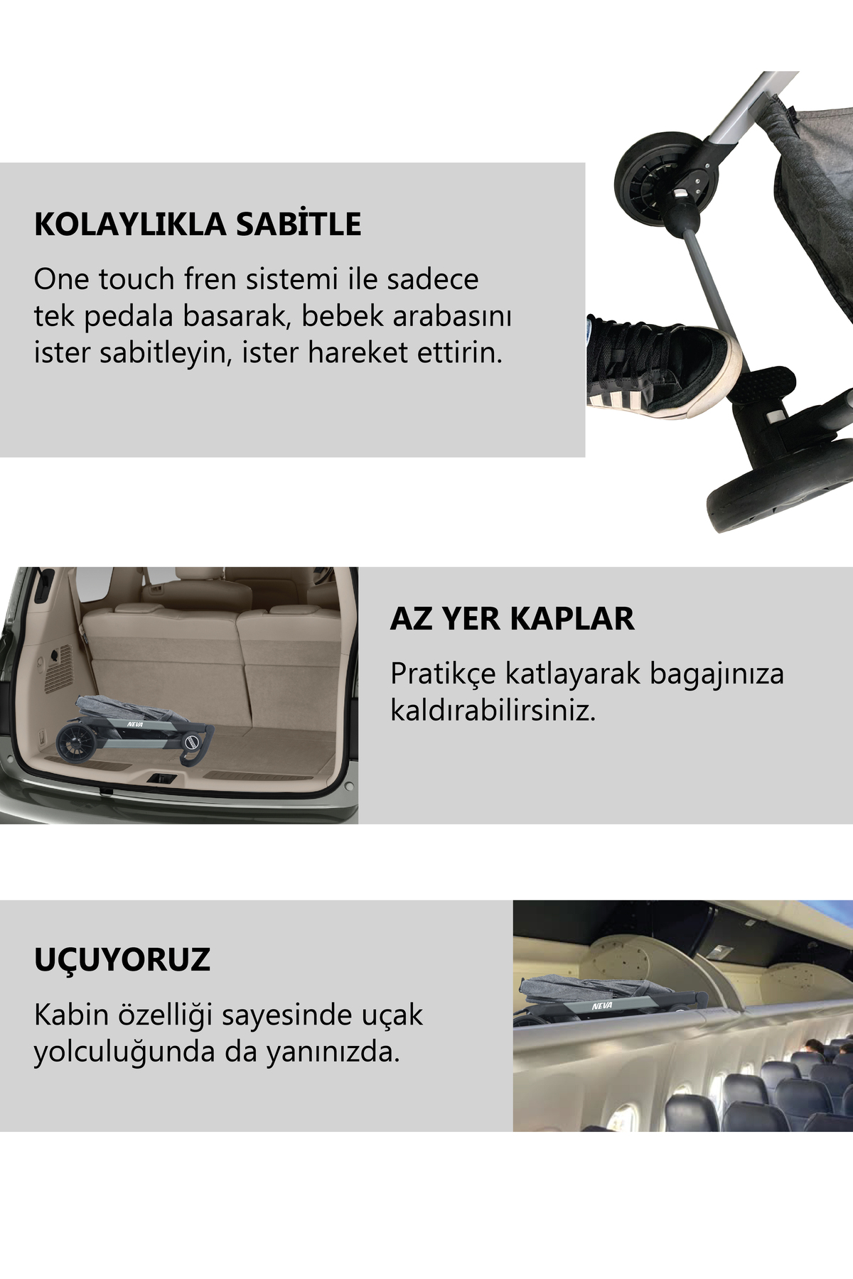 Convers Neva Yeni Nesil Cabin Çifyön Bebek Arabası Gri fotoğrafı 7 (önizleme)