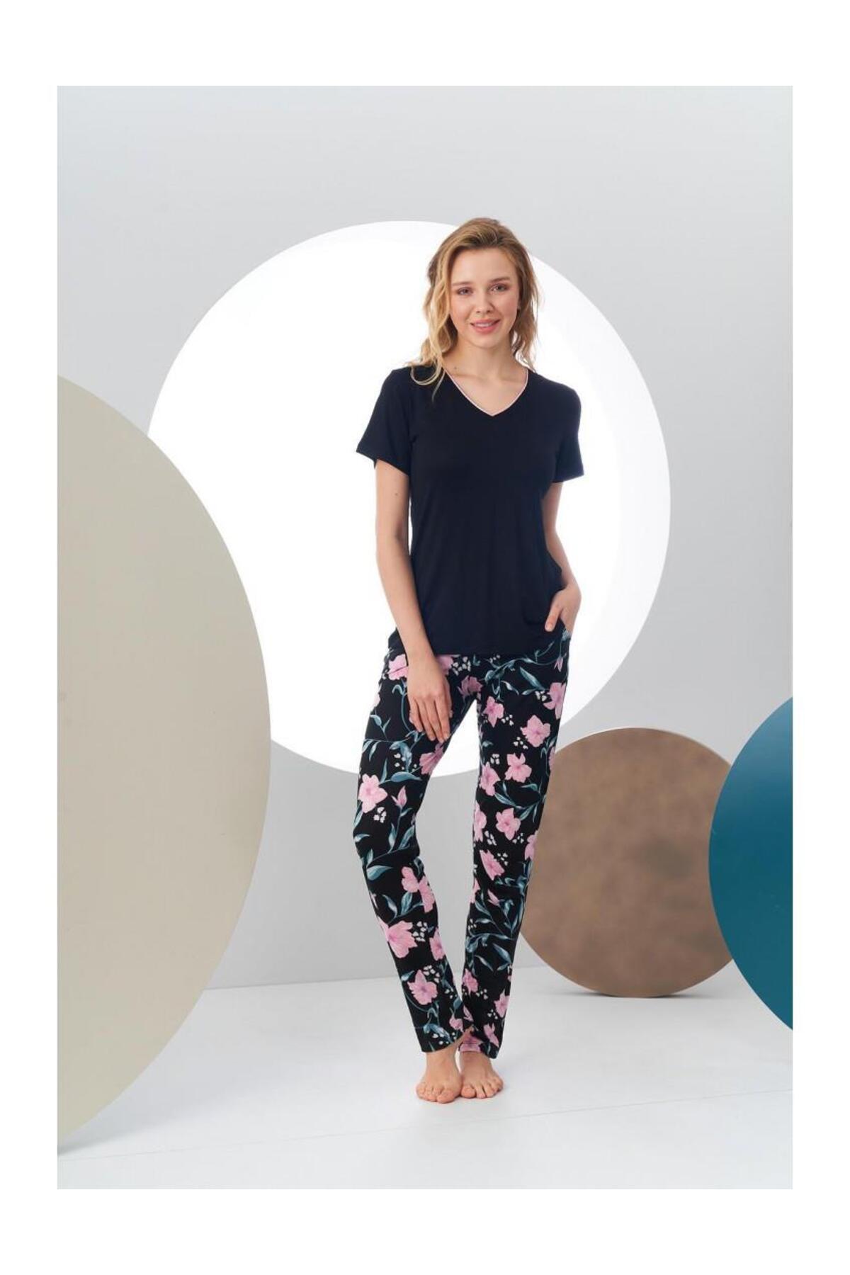 PJS-24168 Set de pijamale cu mâneci scurte și cu decolteu în V pentru damă 6