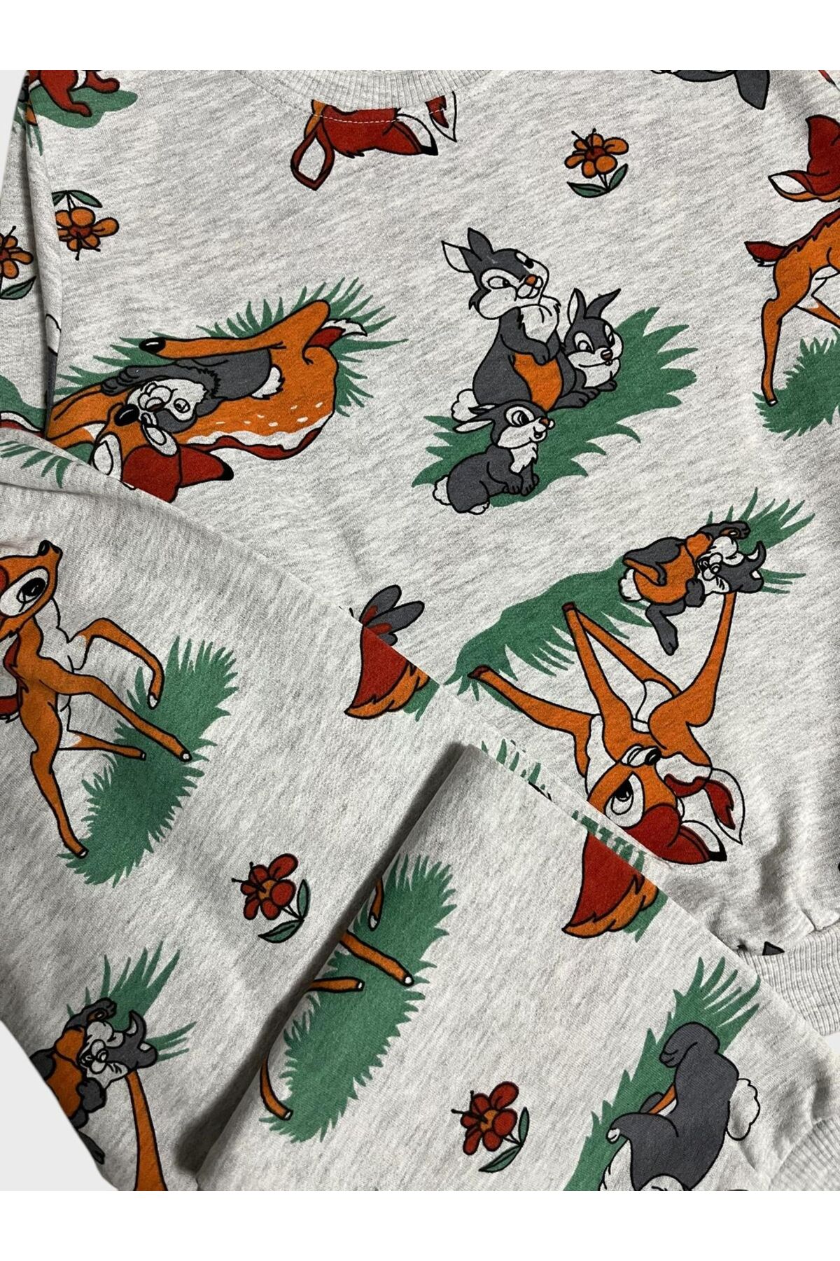 Genel Markalar Kız Çocuk Pamuklu Gri Geyik Tavşan Desenli Uzun Kollu Mevsimlik Pijama Takımı fotoğrafı 2 (önizleme)