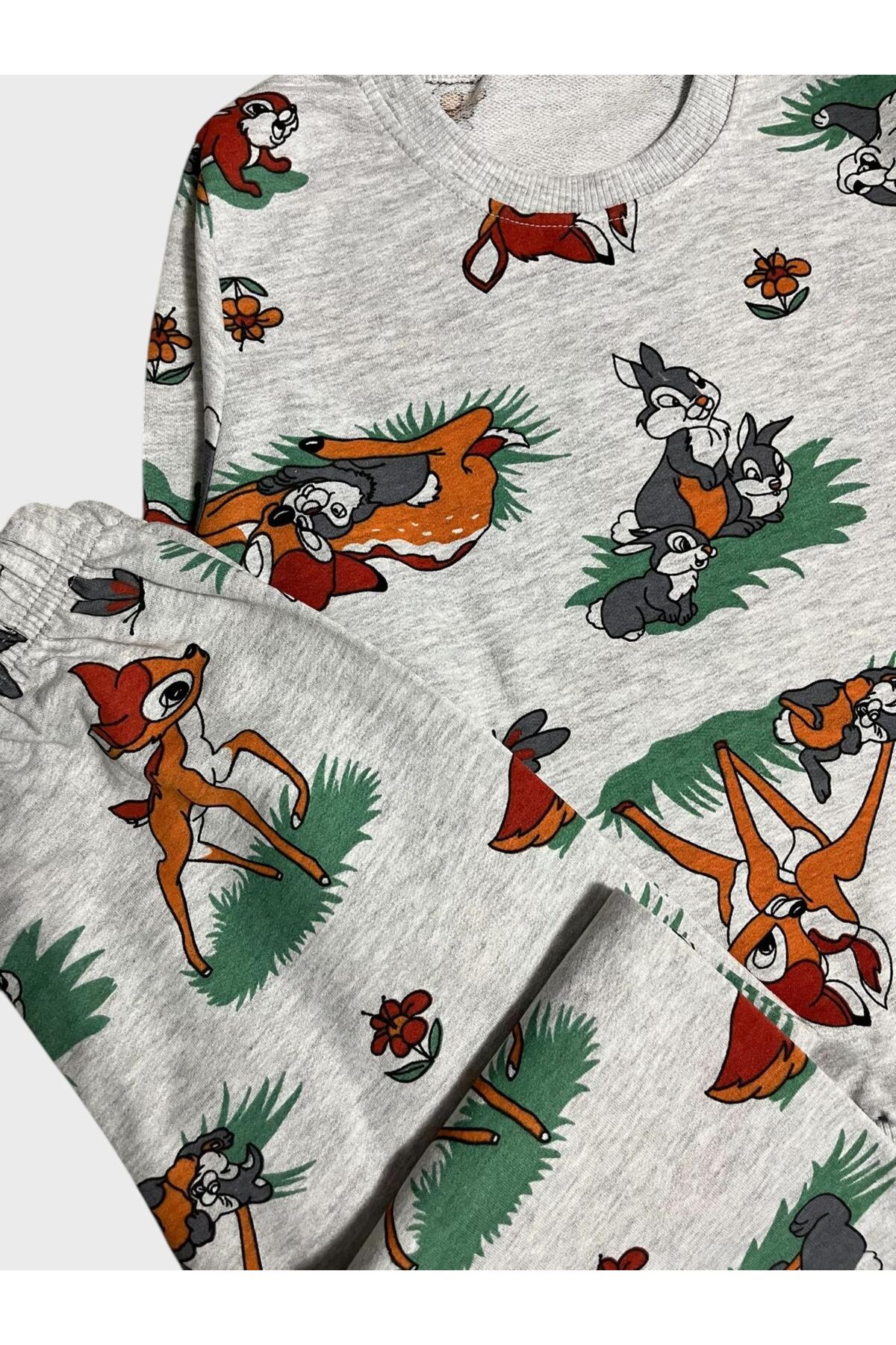 Genel Markalar Kız Çocuk Pamuklu Gri Geyik Tavşan Desenli Uzun Kollu Mevsimlik Pijama Takımı fotoğrafı 3 (önizleme)