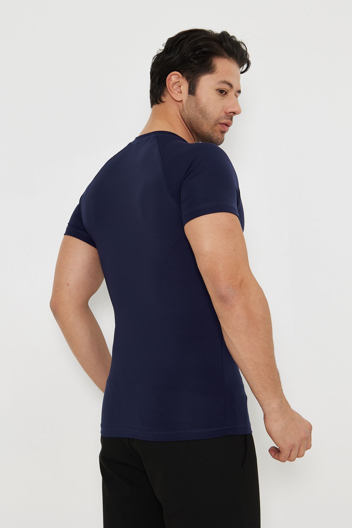 WUCHT-Men's Navy Blue Sleeves Slim Fit Compression Gym Fitness Sports T-Shirt 6