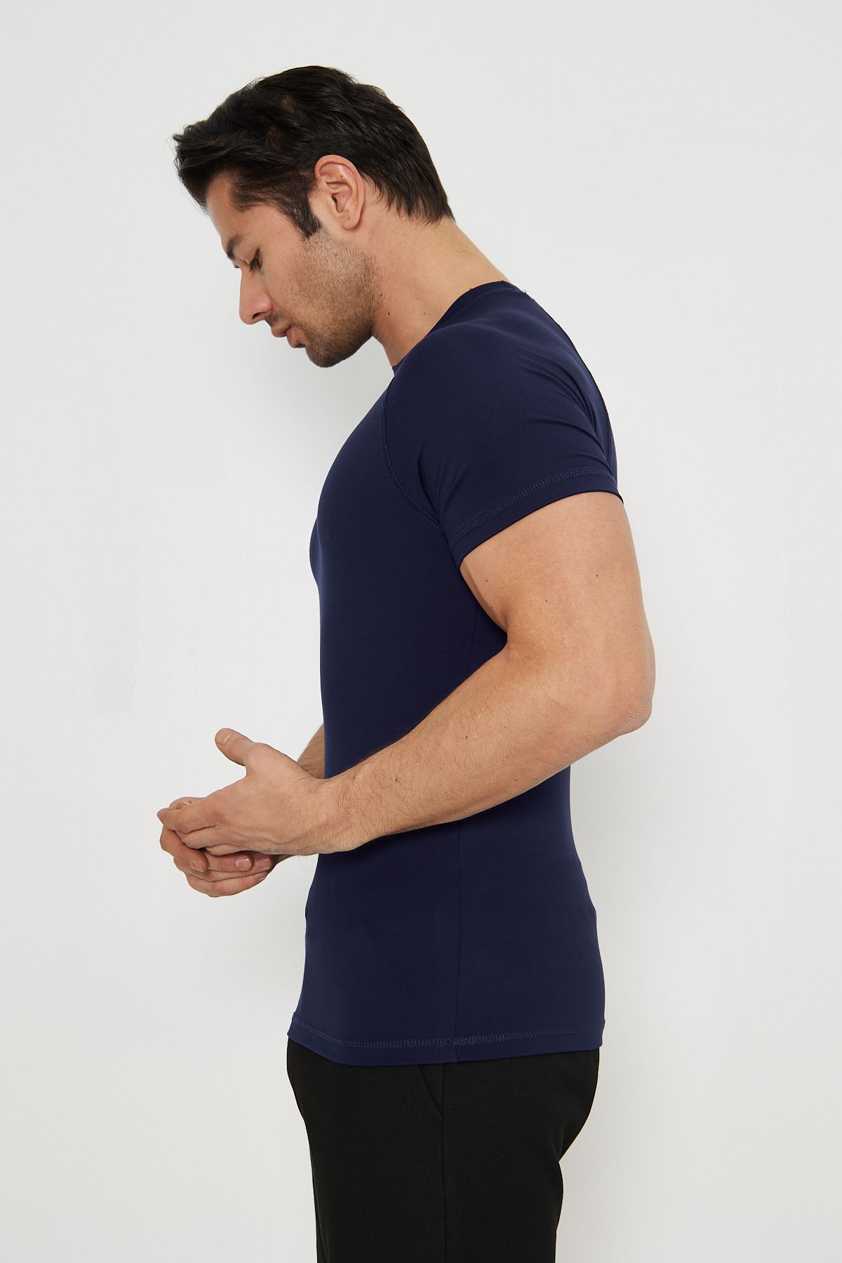 WUCHT-Men's Navy Blue Sleeves Slim Fit Compression Gym Fitness Sports T-Shirt 4
