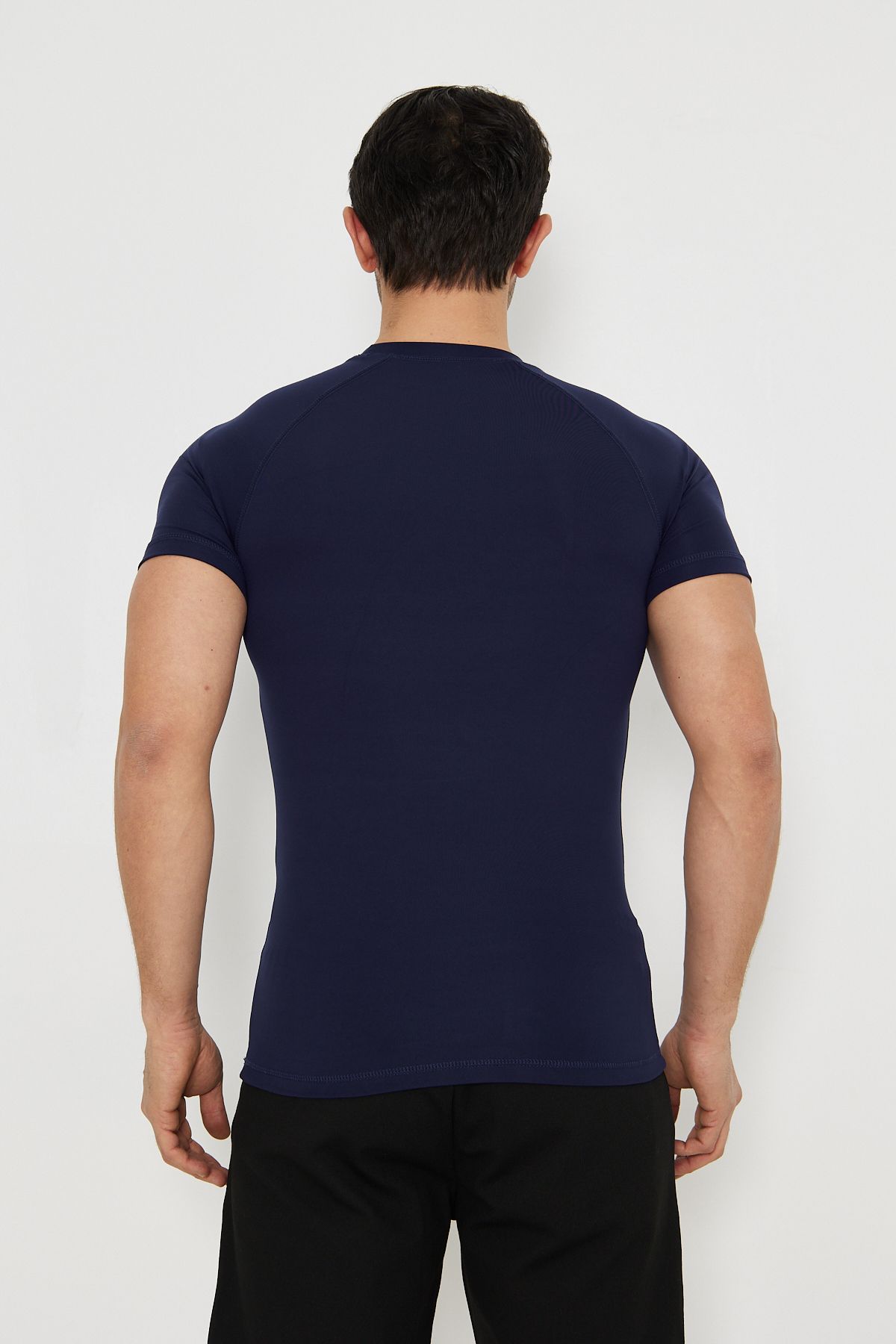WUCHT-Men's Navy Blue Sleeves Slim Fit Compression Gym Fitness Sports T-Shirt 8