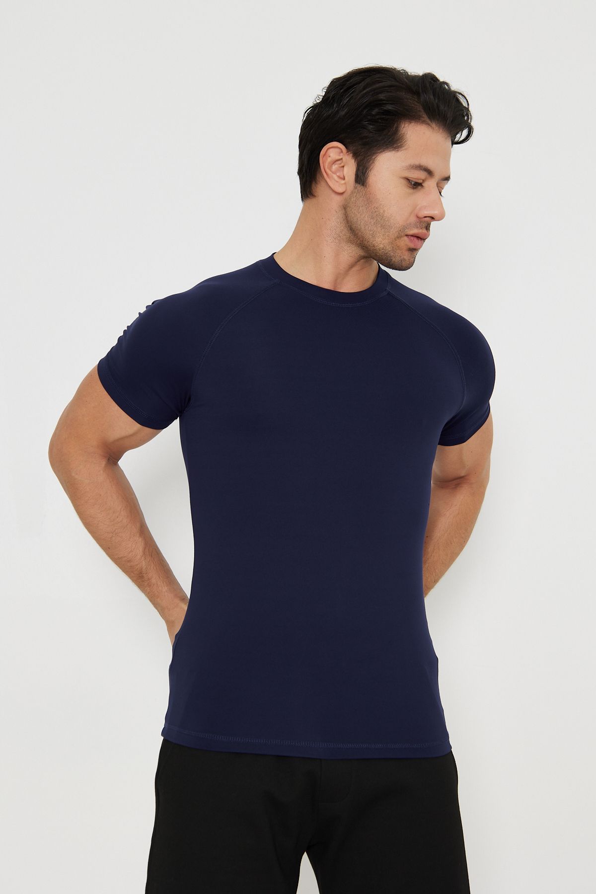 WUCHT-Men's Navy Blue Sleeves Slim Fit Compression Gym Fitness Sports T-Shirt 5