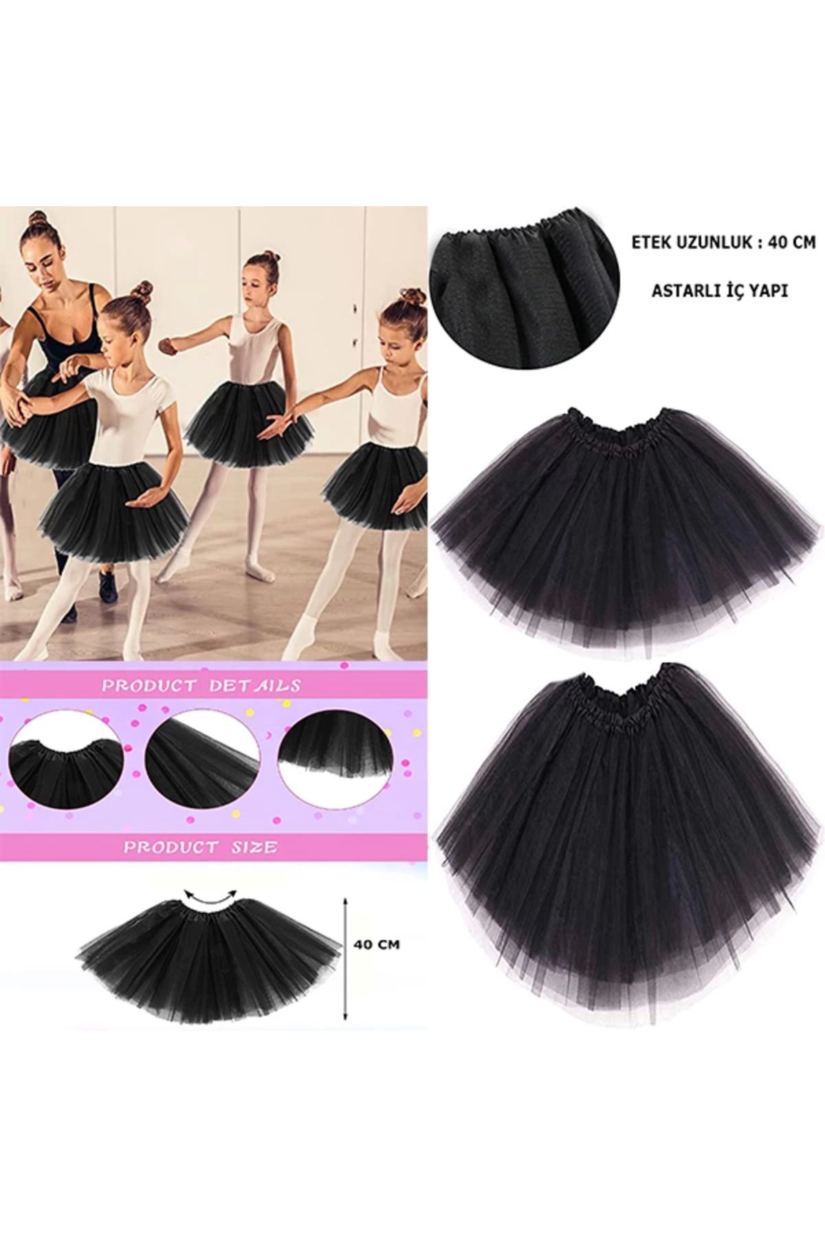 Ayaz World Siyah Renk Tütü Etek Bale Eteği Gösteri Eteği Çocuk Bebek Boy - AYZ7305-7476