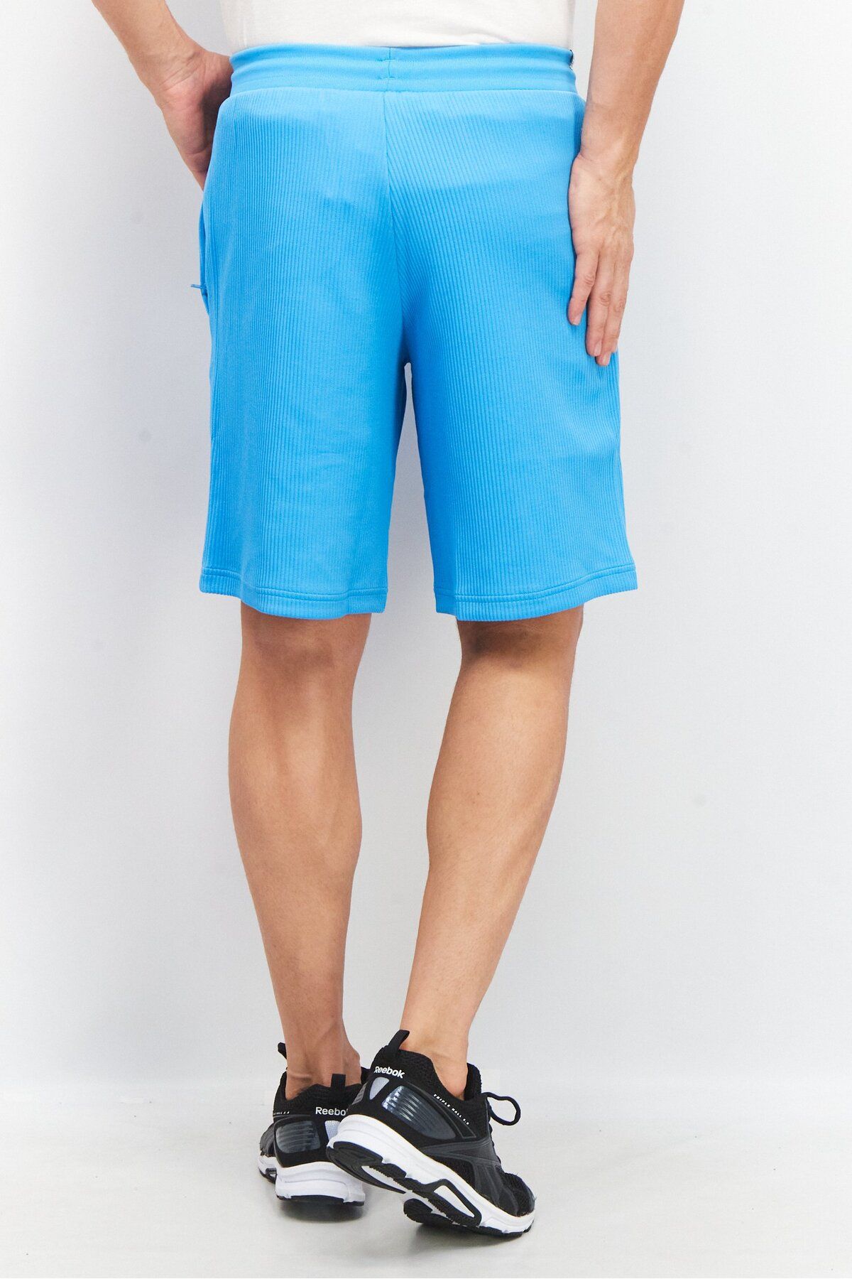 adidas-Men Sportswear Fit Drawstring Ribbed Training Shorts, Blue 3