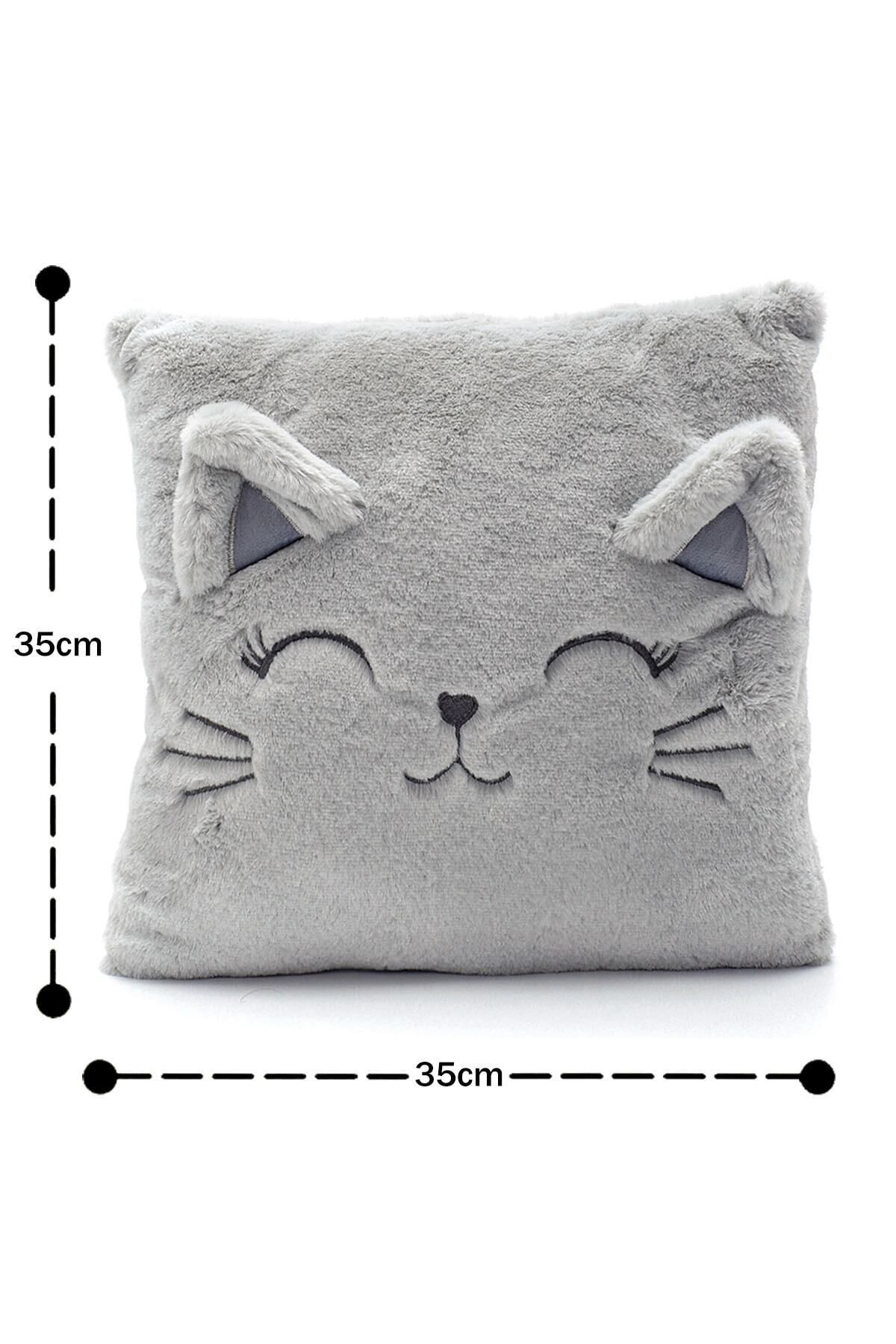 Ecrou-Perna Decorativa Pisica De Pluș Gri 35 Cm X 35 Cm 5