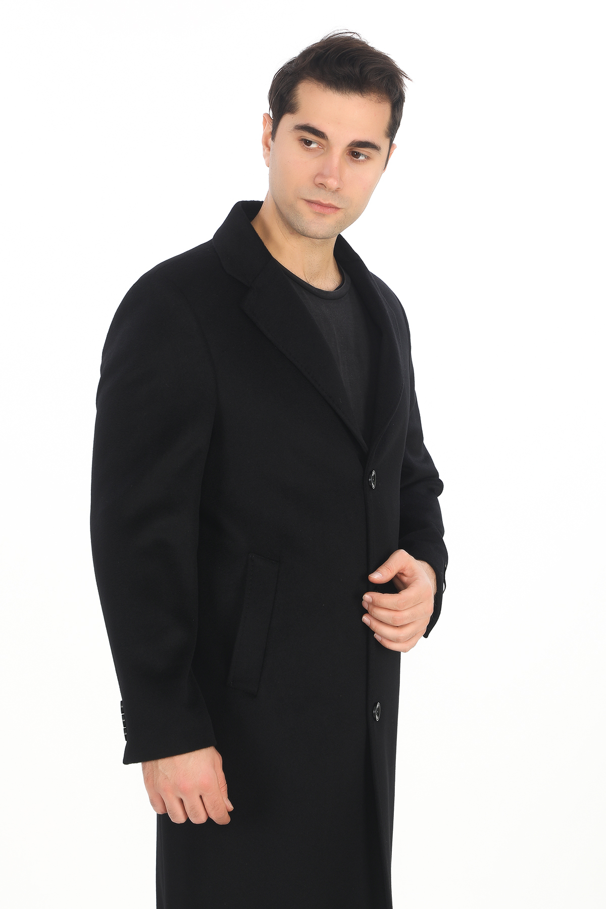 ŞAN GİYİM  1080 Erkek Siyah Ceket Yaka Uzun Palto - Görsel 4
