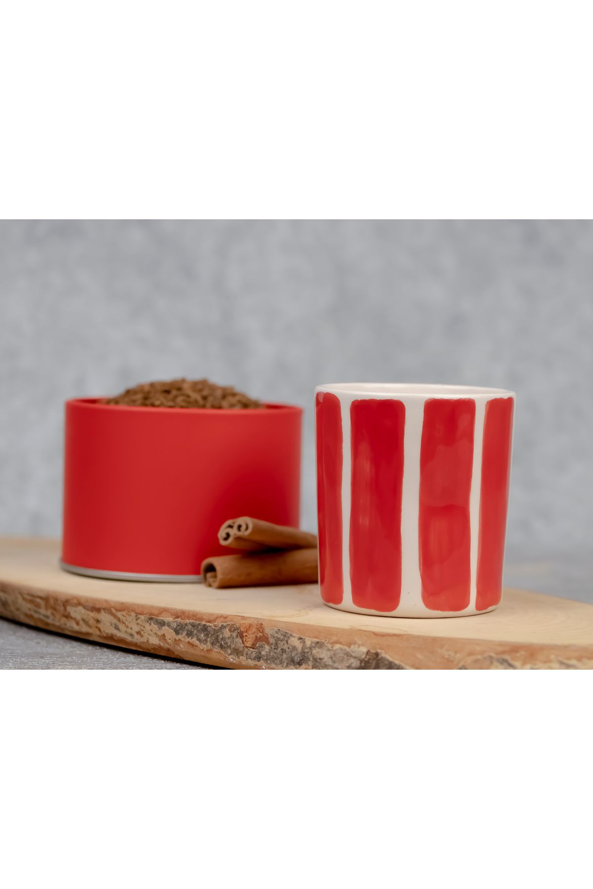 Melouro-Red Striped Handmade Ceramic Cup with Handle, Mug 2