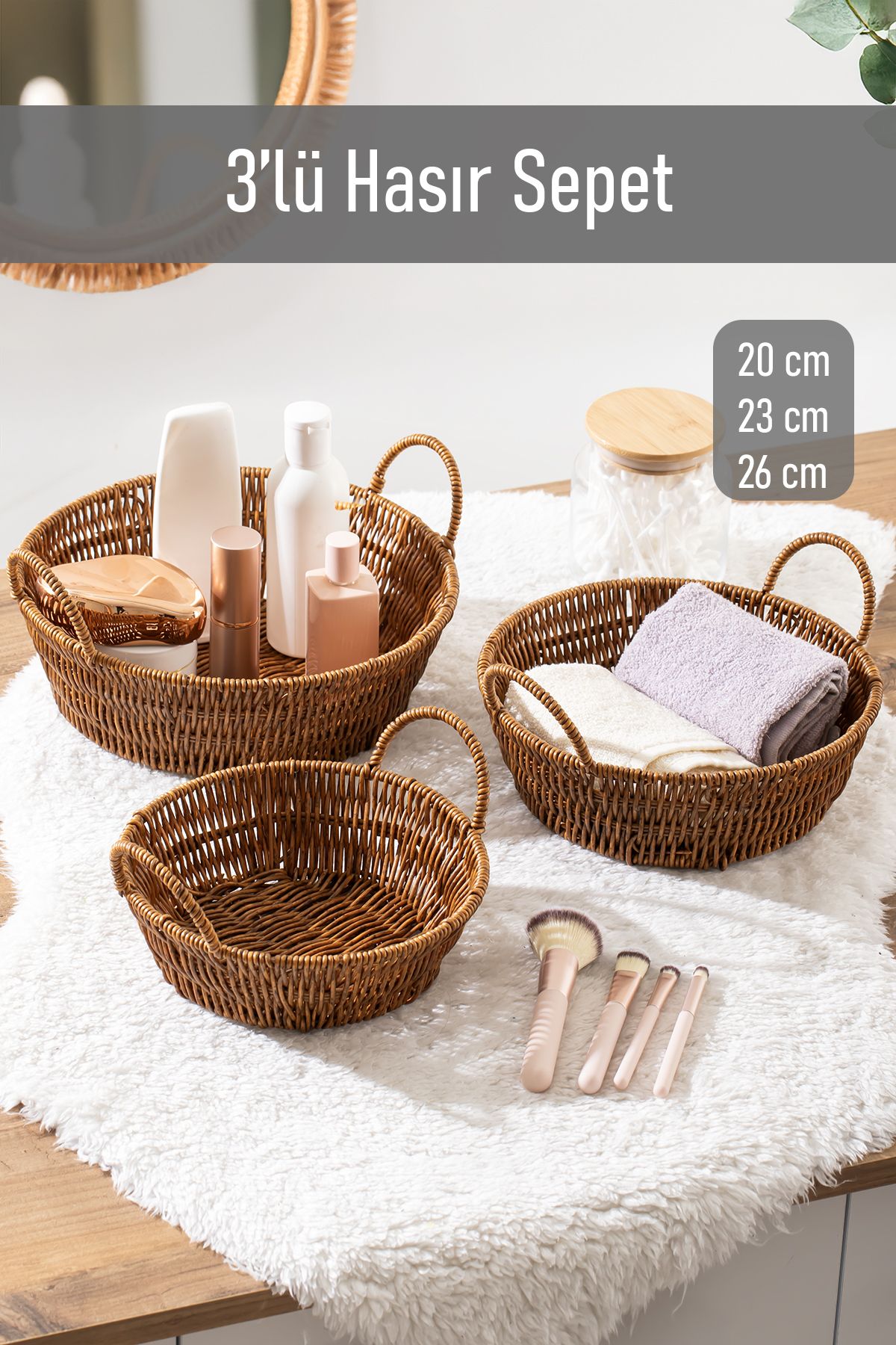 Porsima-304-C Set rotund de 3 coșuri din răchită - Coș organizator pentru casă și baie 1