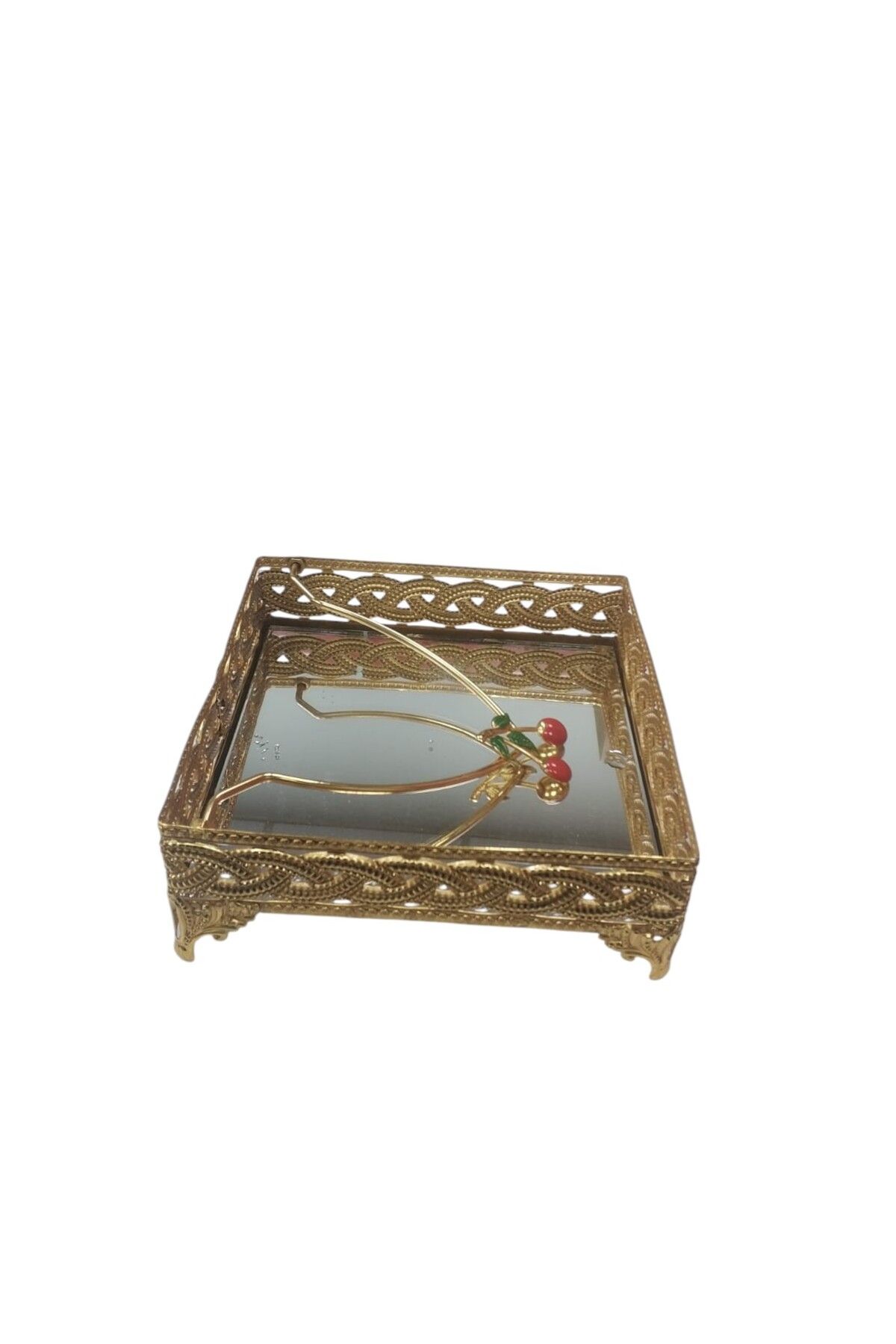 CEPHOME-Cherry Patterned Gold Plated Towel Napkin Holder 2