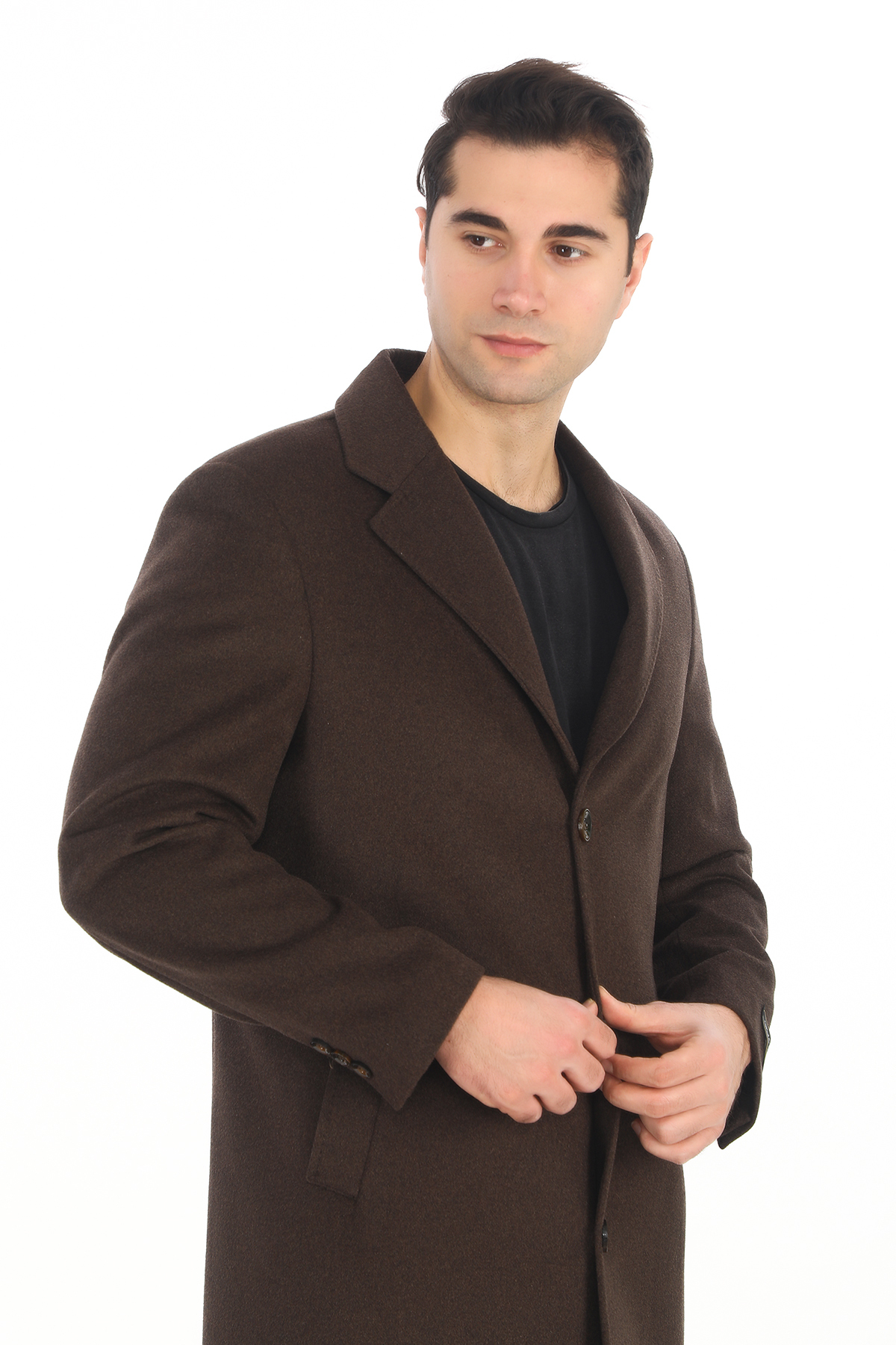 ŞAN GİYİM  1080 Erkek Kahverengi Ceket Yaka Uzun Palto - Görsel 4