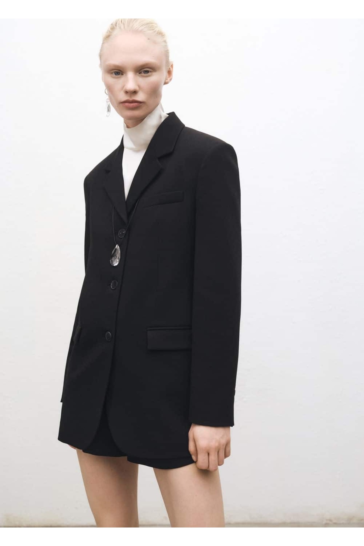 Düz kesim düğmeli blazer ceket