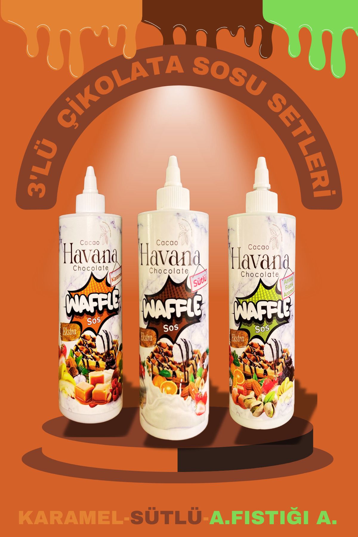 Cacao havana ÇİKOLATA SOS SÜTLÜ-KARAMEL-A.FISTIĞI A. SOS 3'LÜ PAKET WAFFLE-KREP-PANKEK-KRUVASAN SOS 3x400GR