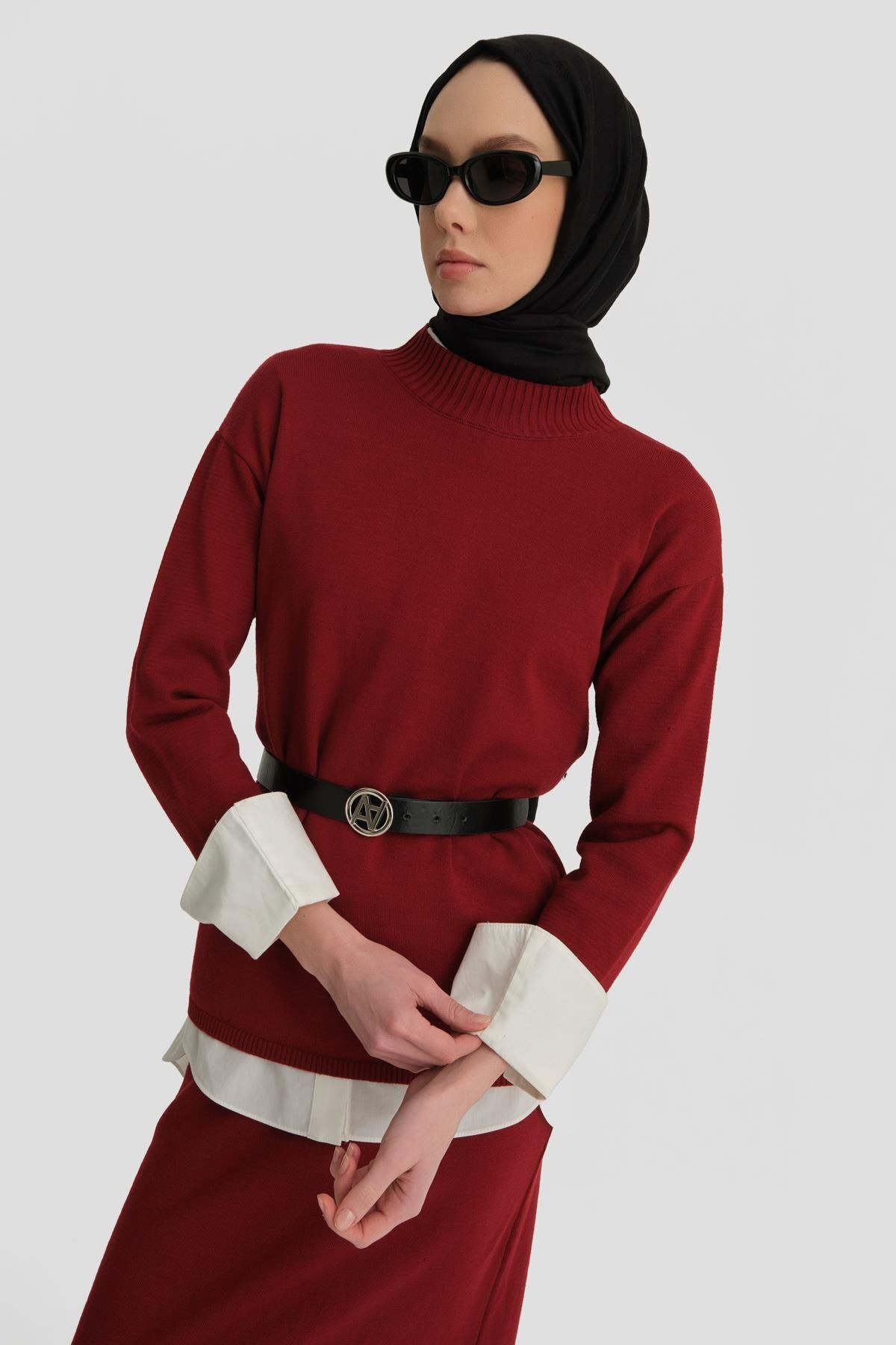 کت و شلوار بافتنی پایه 24kd4222 کلارت قرمز Armine