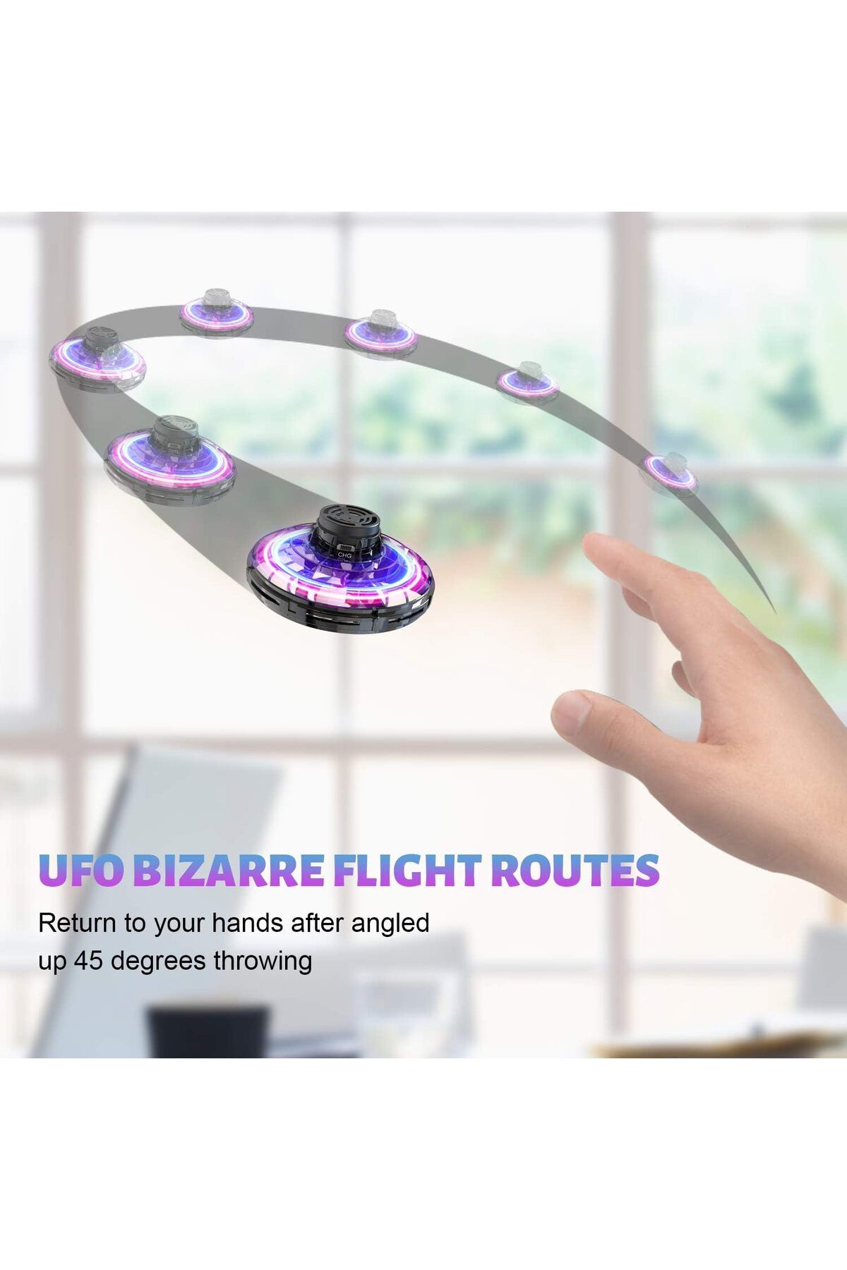 AWH-Hand Operated Mini Drones, Fidget Spinner with Lights, UFO Flying Toy for Kids 8+, Black 3