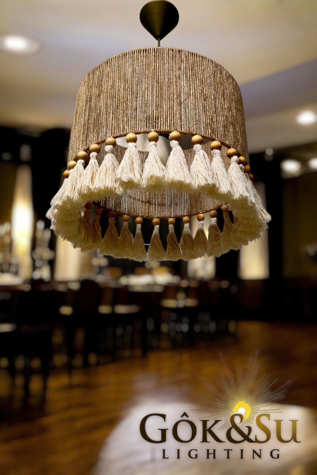 Göksu Lighting-Thin Jute Chandelier - Rustic, Bohemian, Wicker, Macrame and Tassel Chandelier 5